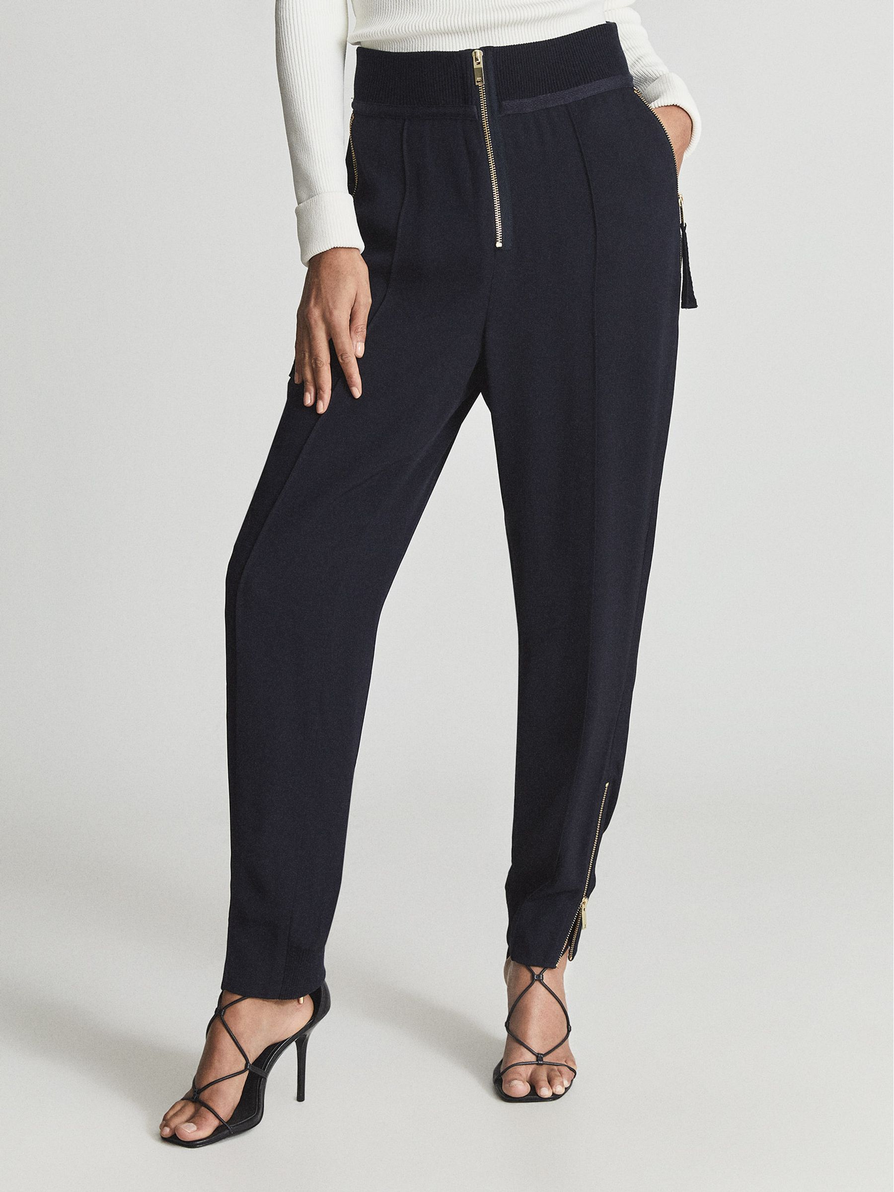 High Waist Slim Trousers in Navy Blue - Image 2 of 6
