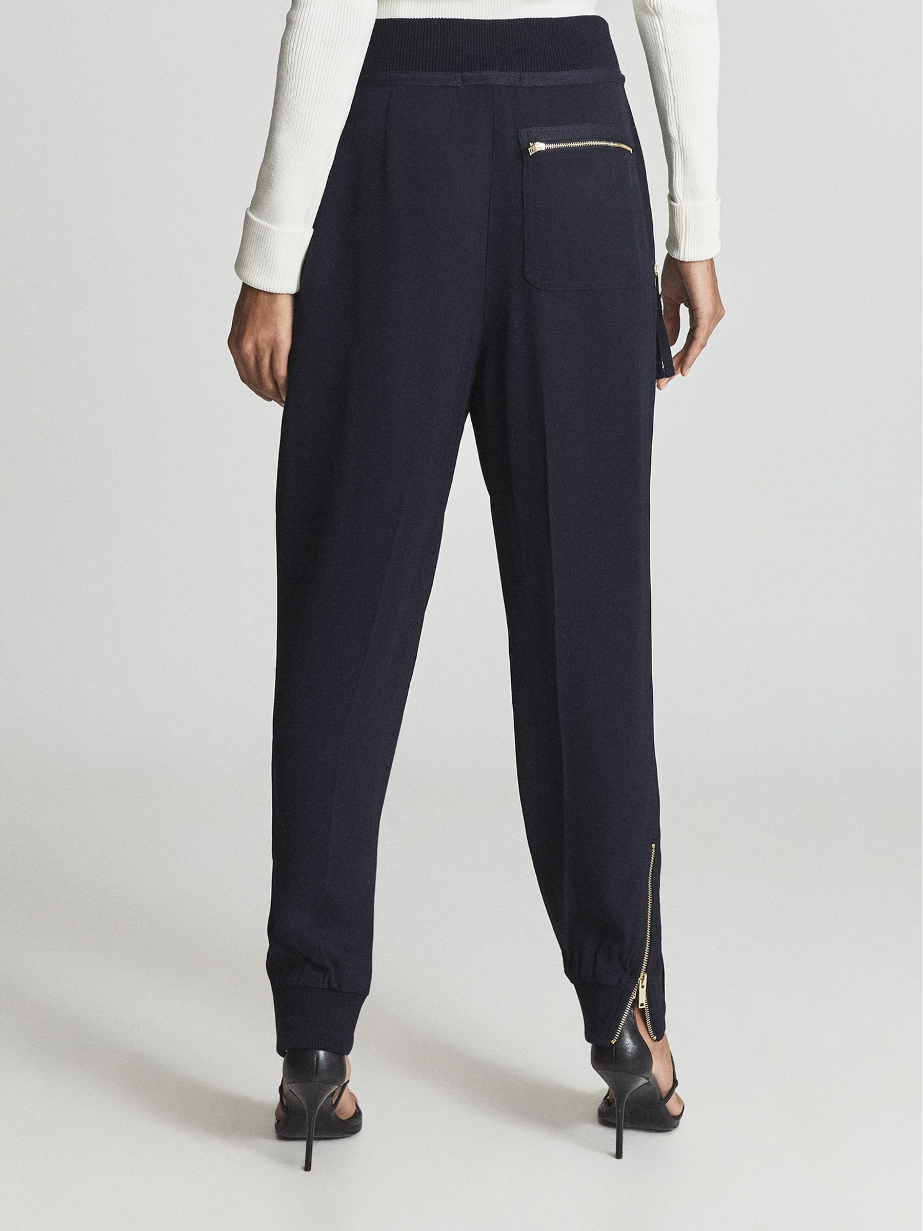 High Waist Slim Trousers in Navy Blue - Image 3 of 6