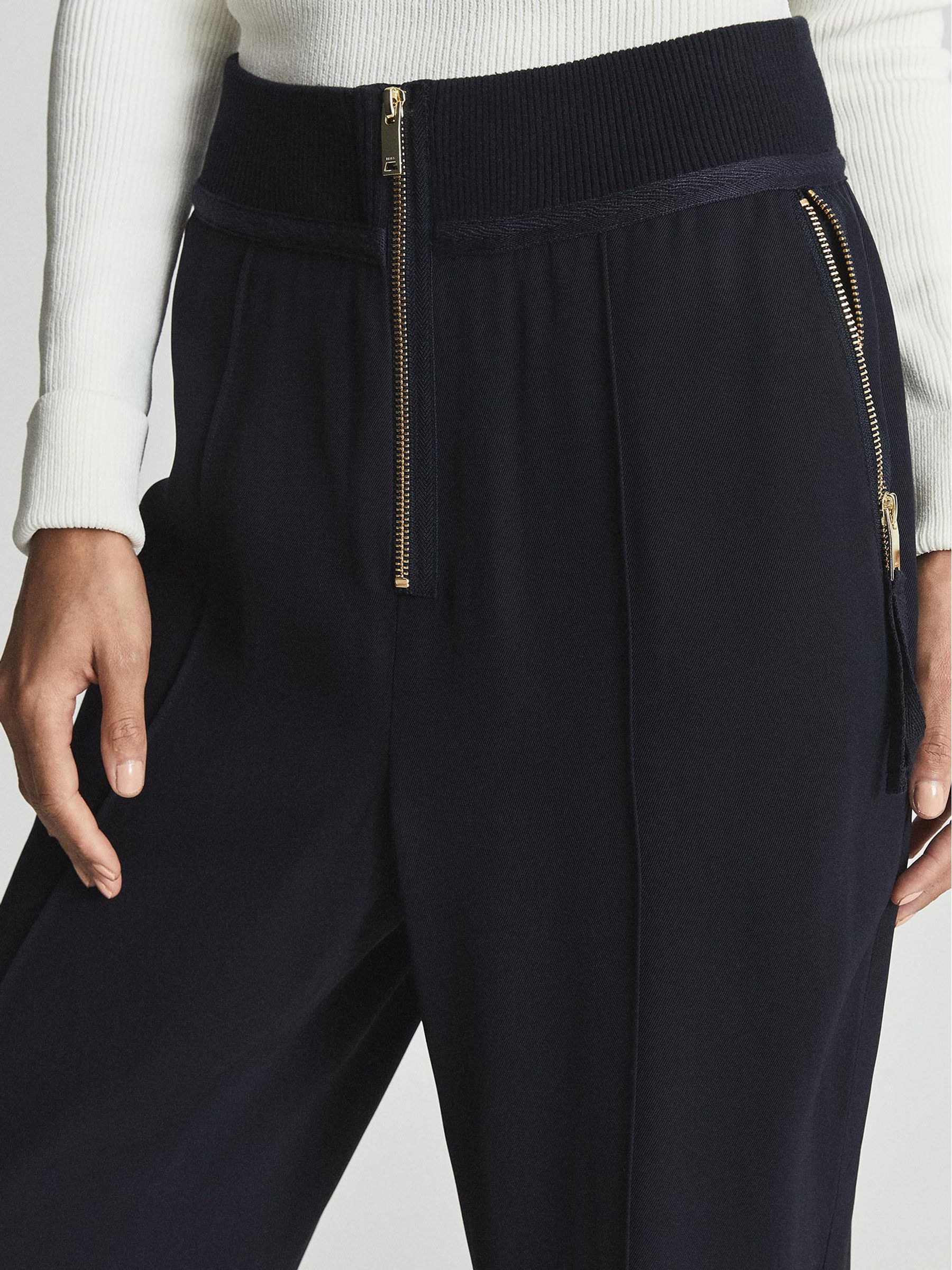High Waist Slim Trousers in Navy Blue - Image 4 of 6