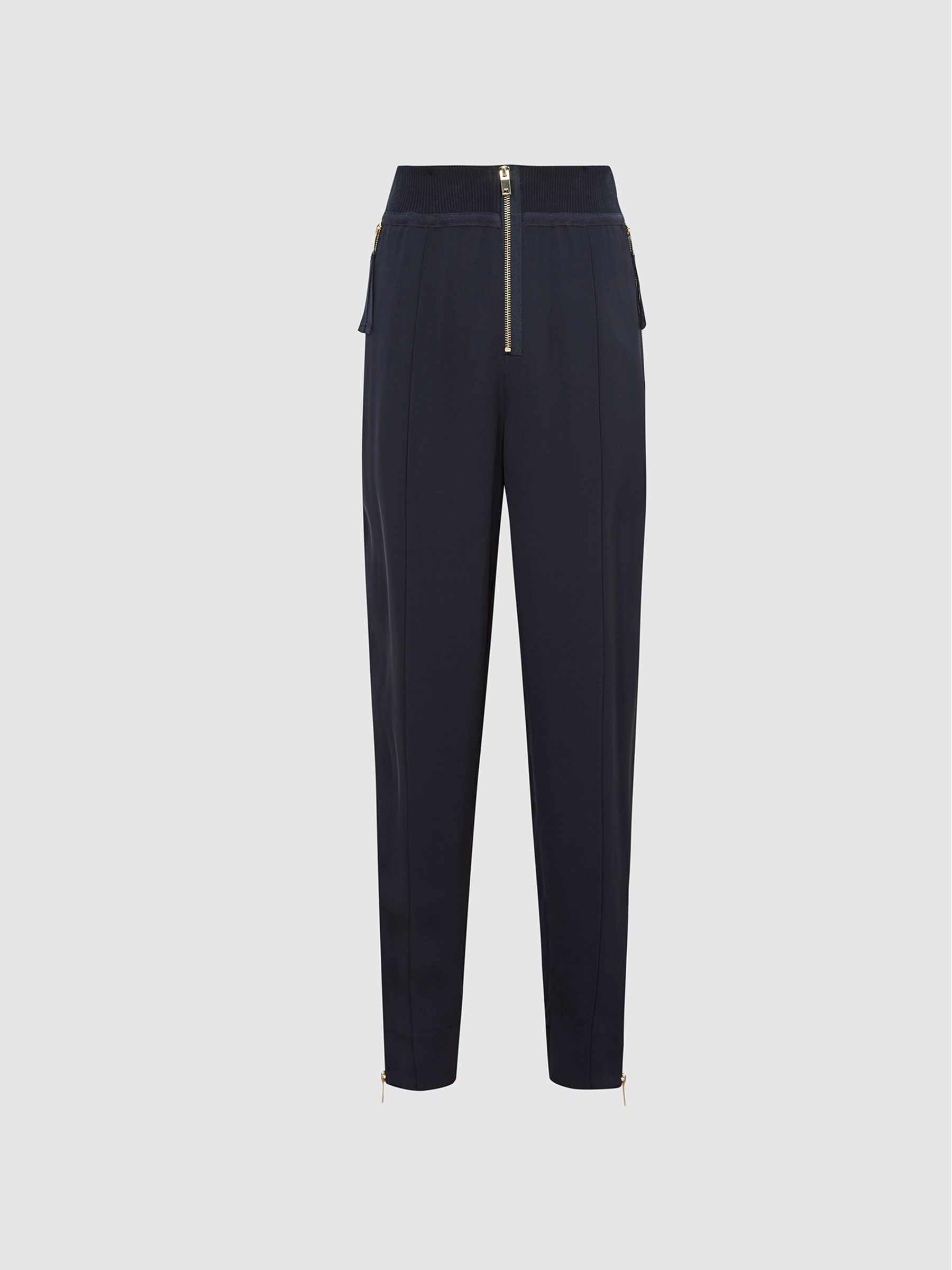 High Waist Slim Trousers in Navy Blue - Image 6 of 6