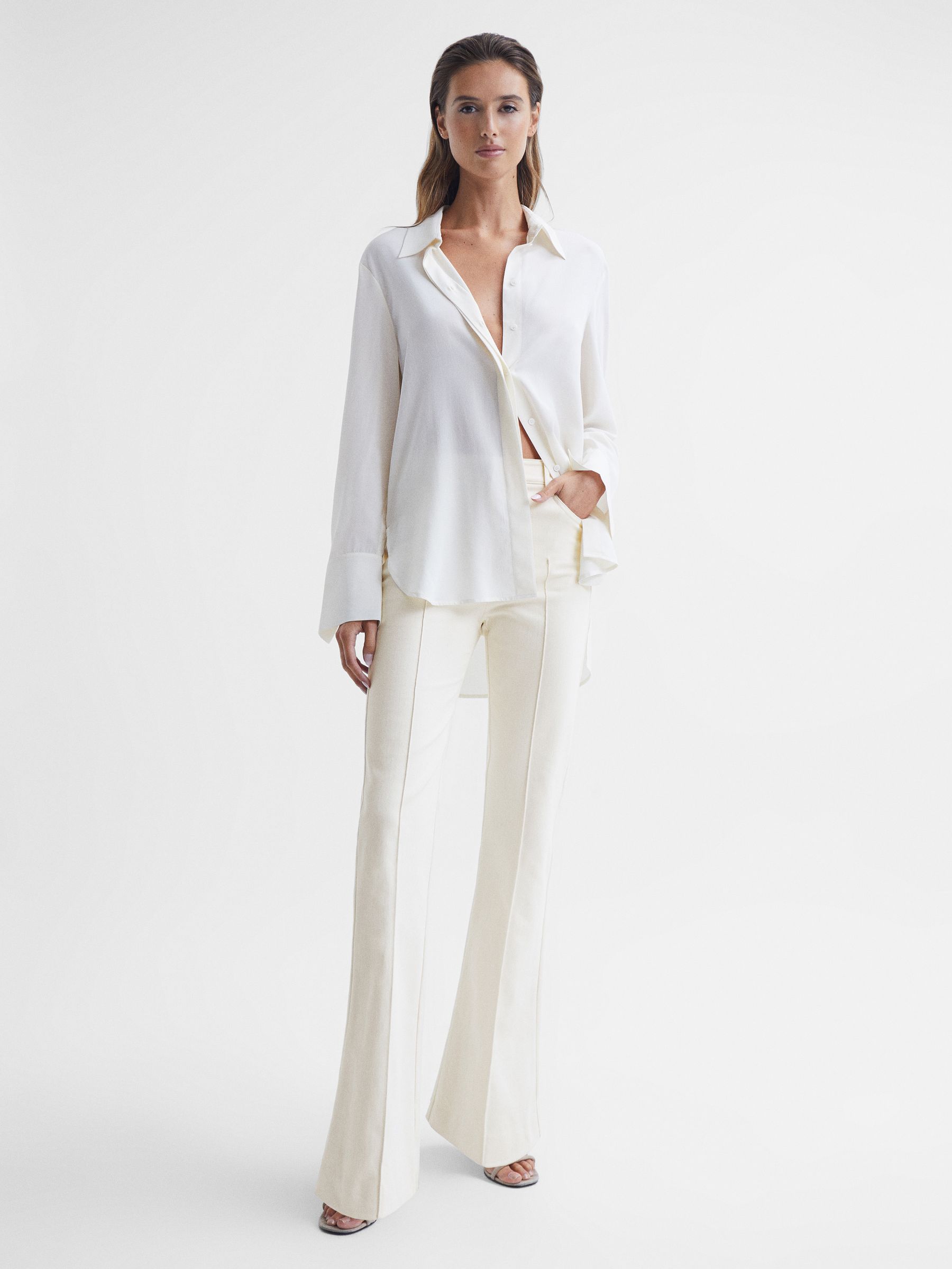 High Rise Flared Trousers in Cream - Image 1 of 6