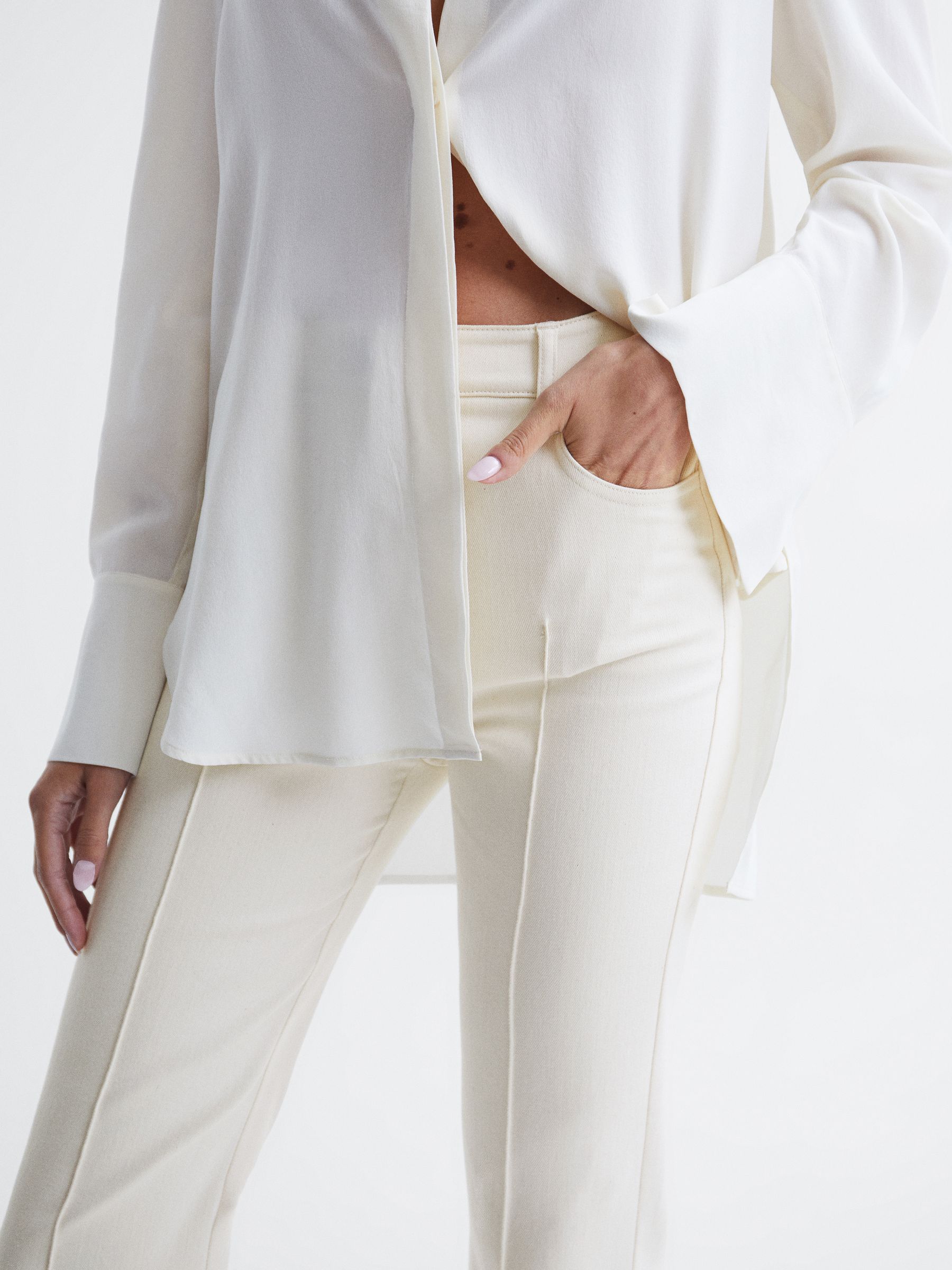High Rise Flared Trousers in Cream - Image 4 of 6