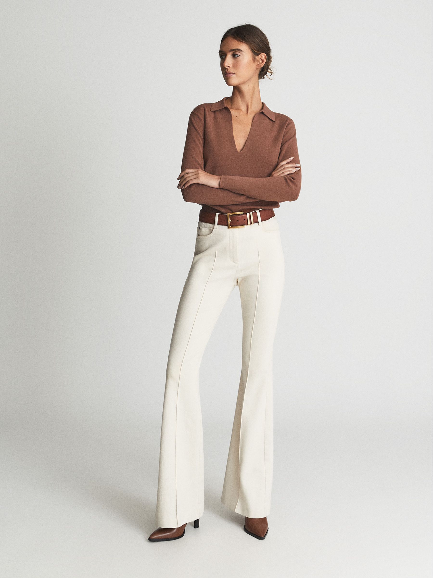 High Rise Flared Trousers in Cream - Image 6 of 6