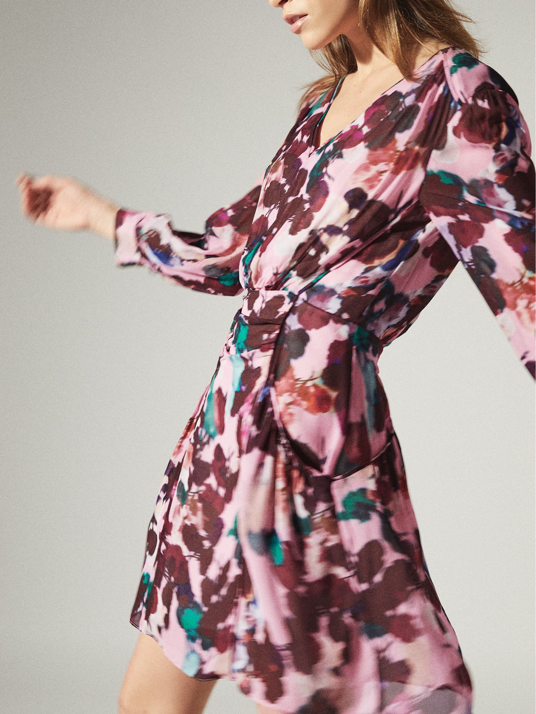 Reiss Floral Printed Midi Dress in Pink - REISS