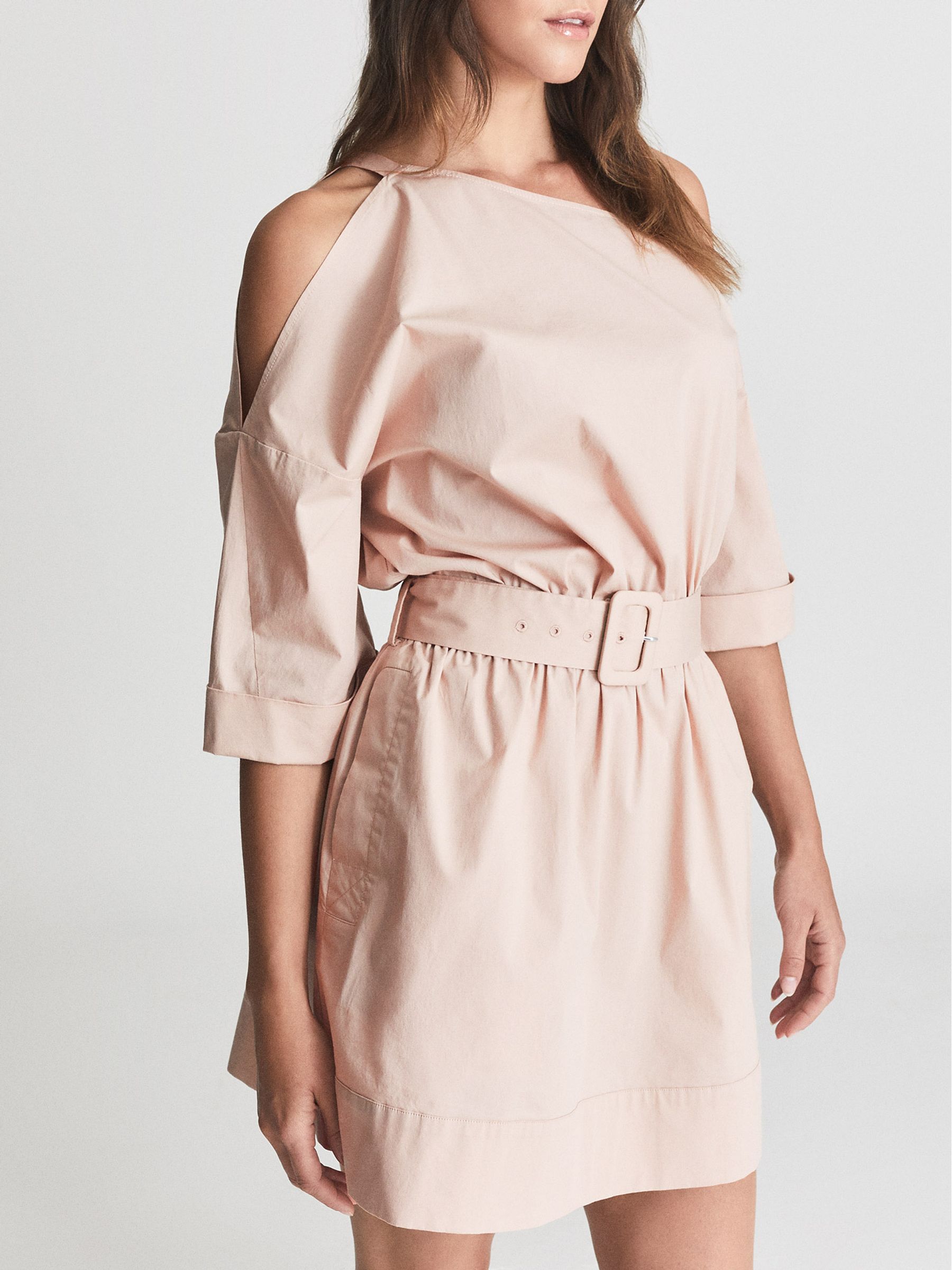One Shoulder Mini Dress in Nude - Image 4 of 6