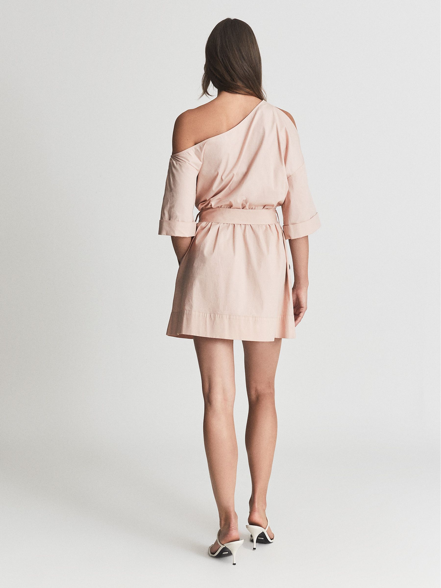 Reiss One Shoulder Mini Dress in Nude | REISS