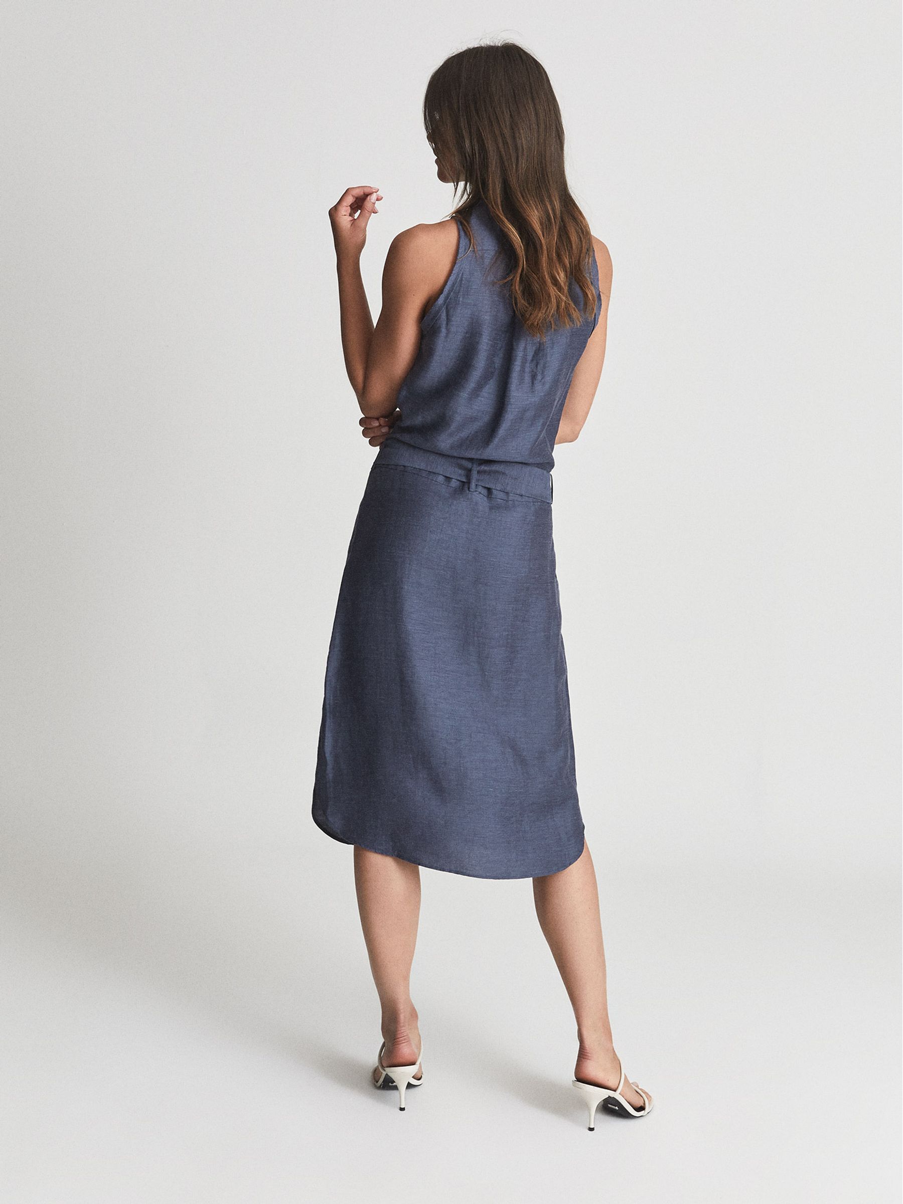 Linen Blend Midi Dress in Navy - Image 5 of 6