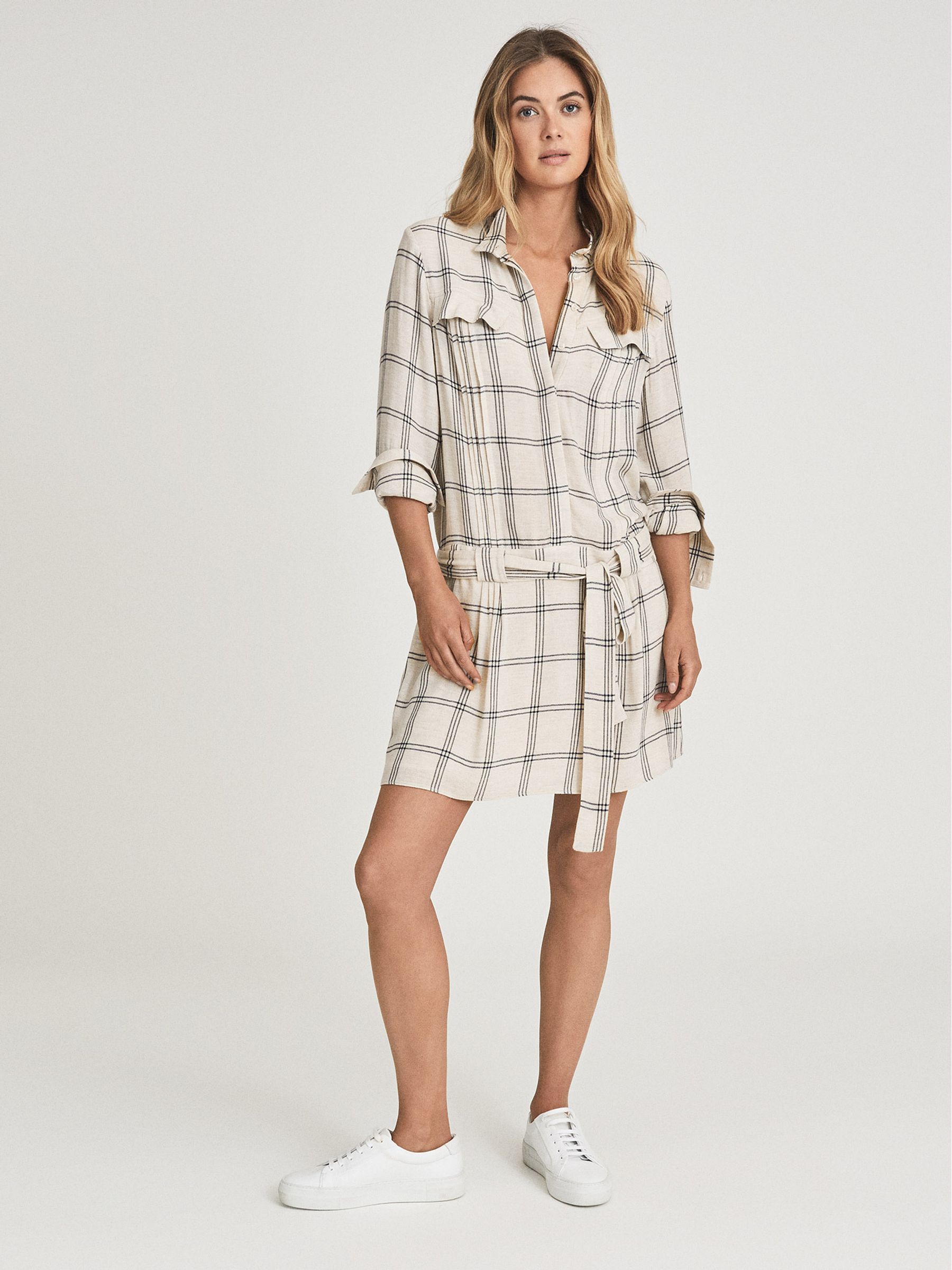 Checked Shirt Dress in Grey/White - Image 1 of 6