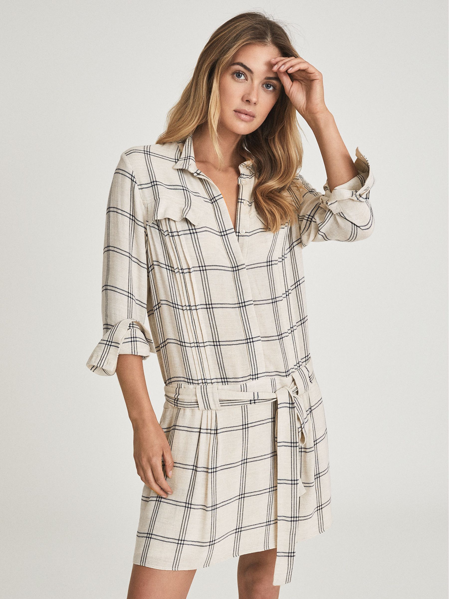 Checked Shirt Dress in Grey/White - Image 4 of 6