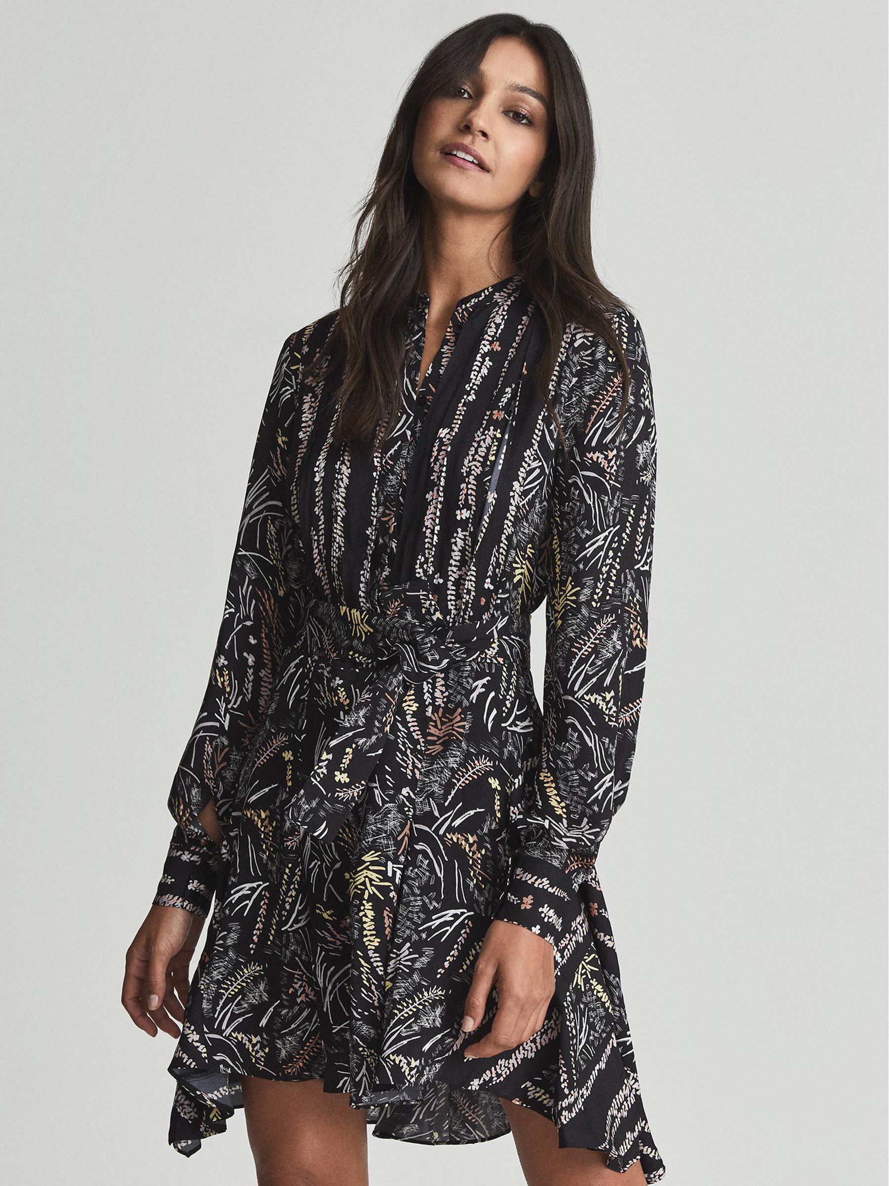 Reiss Printed Flippy Dress in Black - REISS