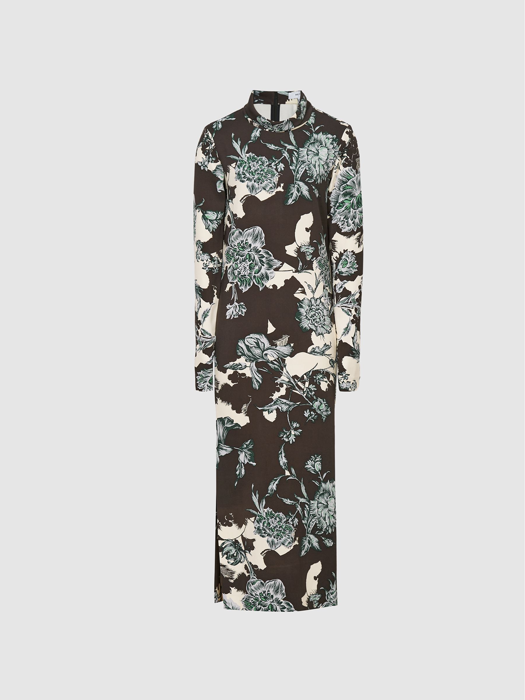 Floral Print High Neck Midi Dress in Blue - Image 2 of 6