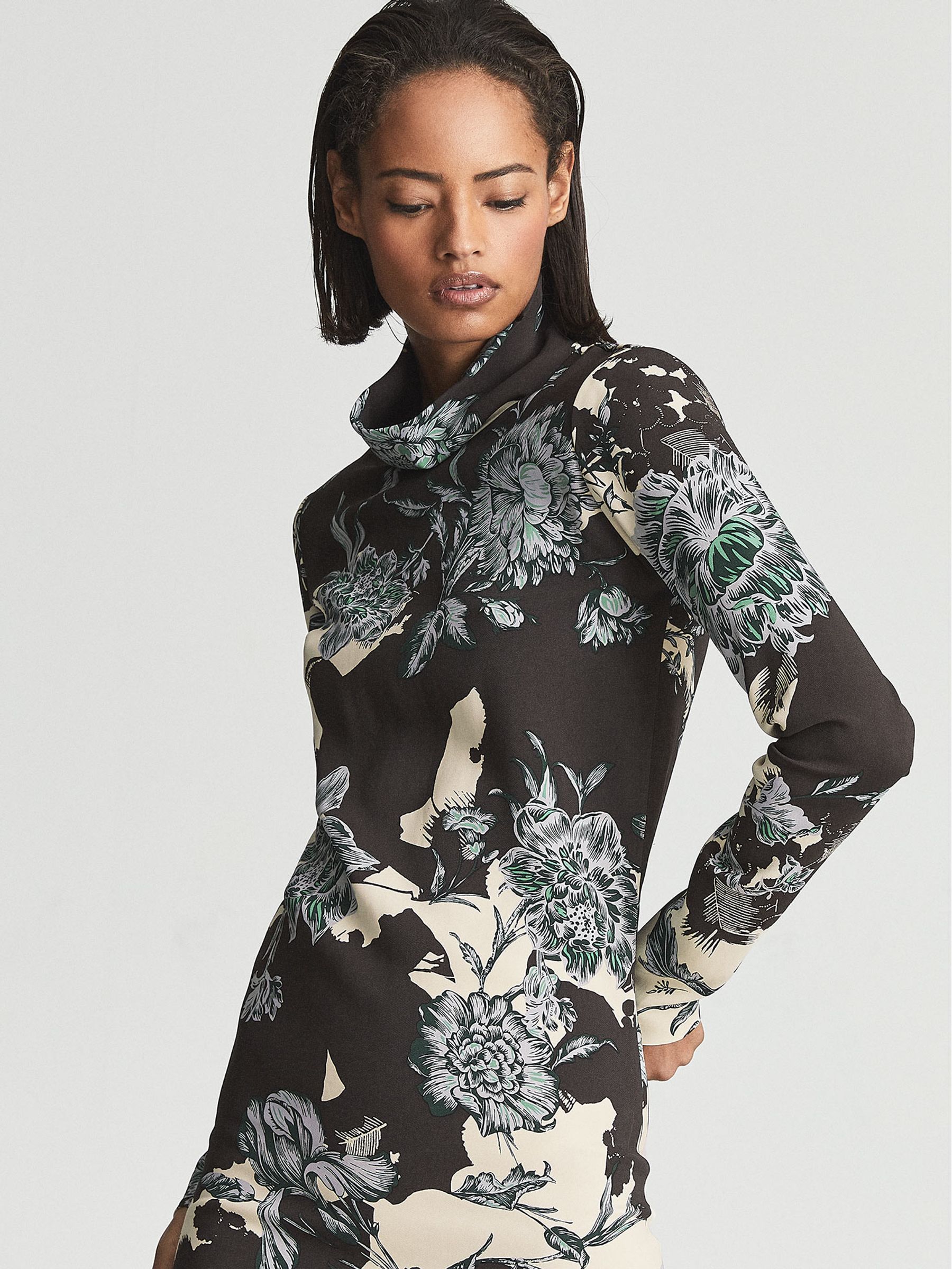 Floral Print High Neck Midi Dress in Blue - Image 4 of 6