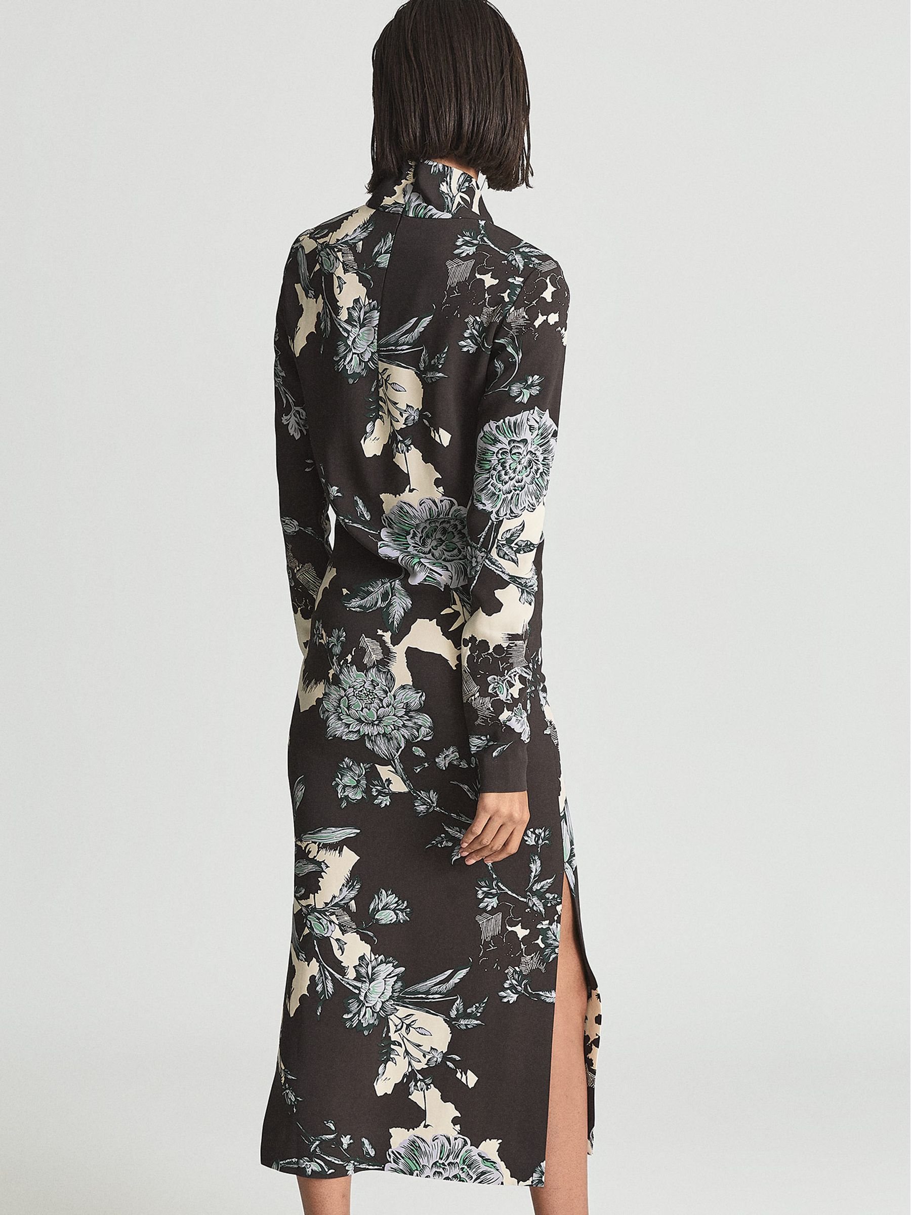 Floral Print High Neck Midi Dress in Blue - Image 5 of 6