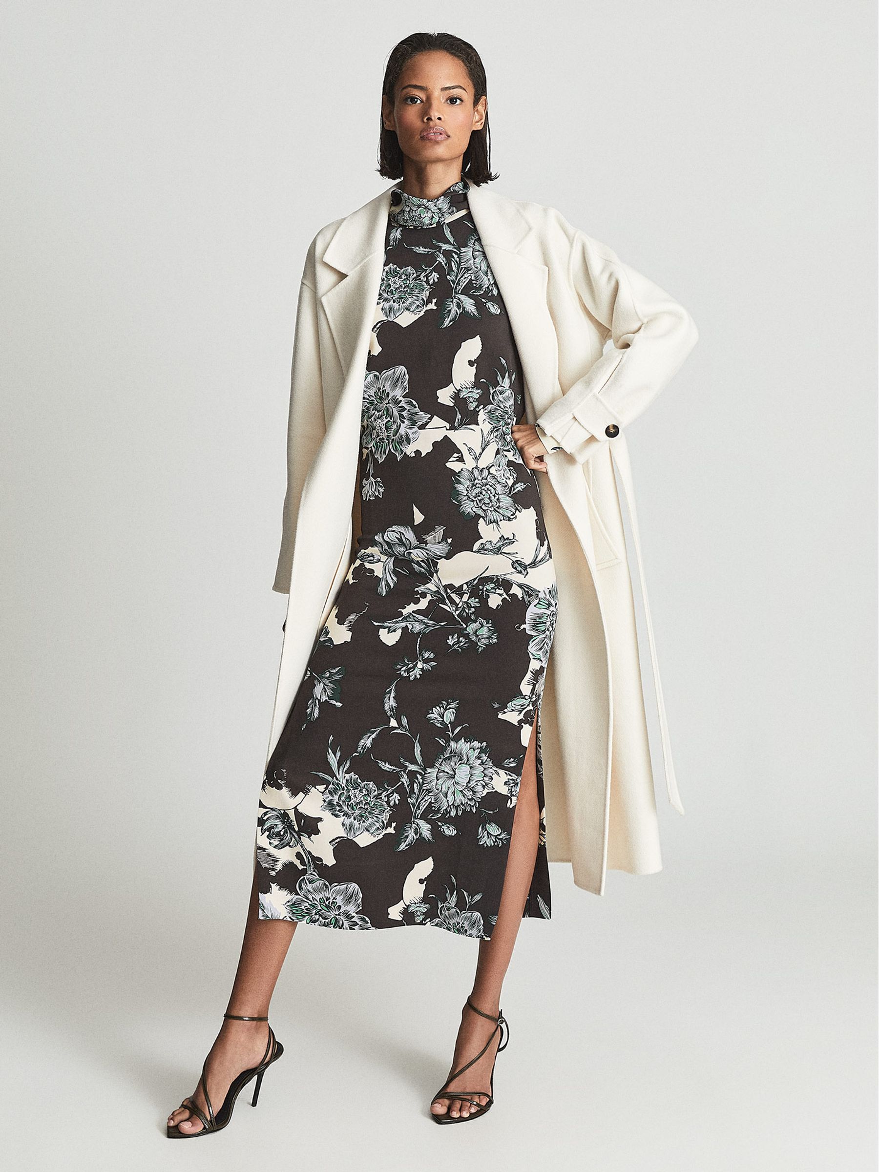 Floral Print High Neck Midi Dress in Blue - Image 6 of 6