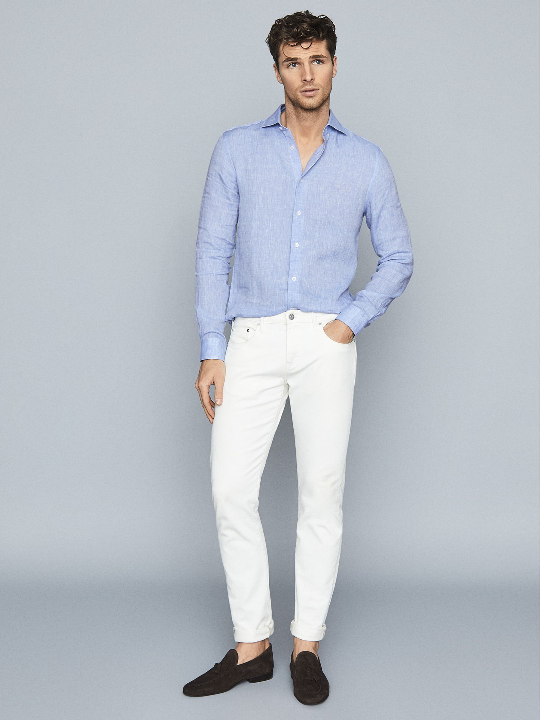 Linen Regular Fit Shirt in Soft Blue - Image 1 of 5