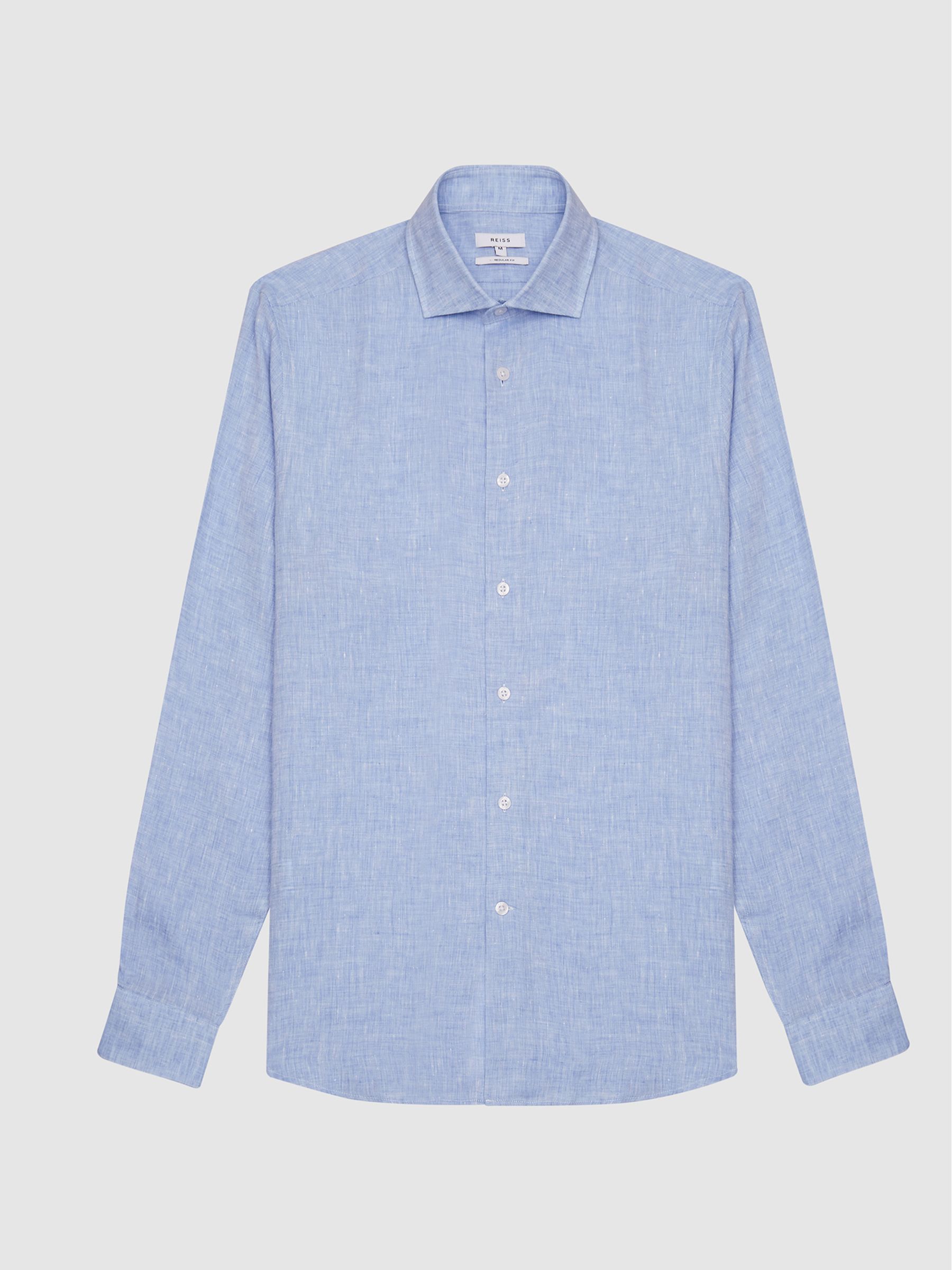 Linen Regular Fit Shirt in Soft Blue - Image 2 of 5