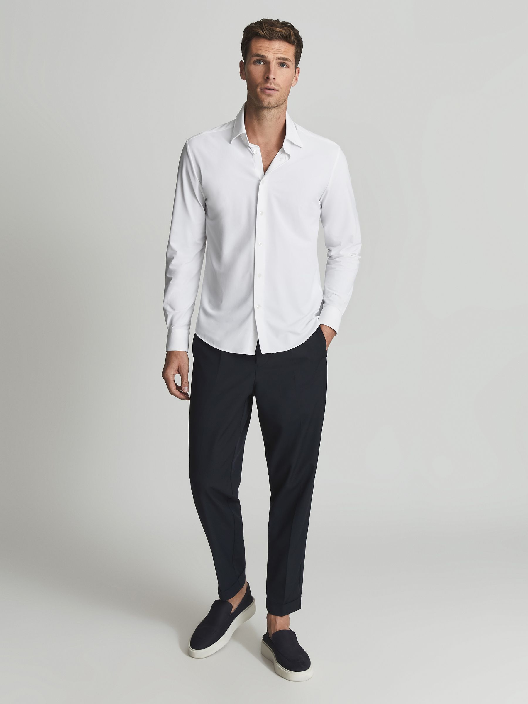 Regular Fit Travel Shirt in White - Image 1 of 7