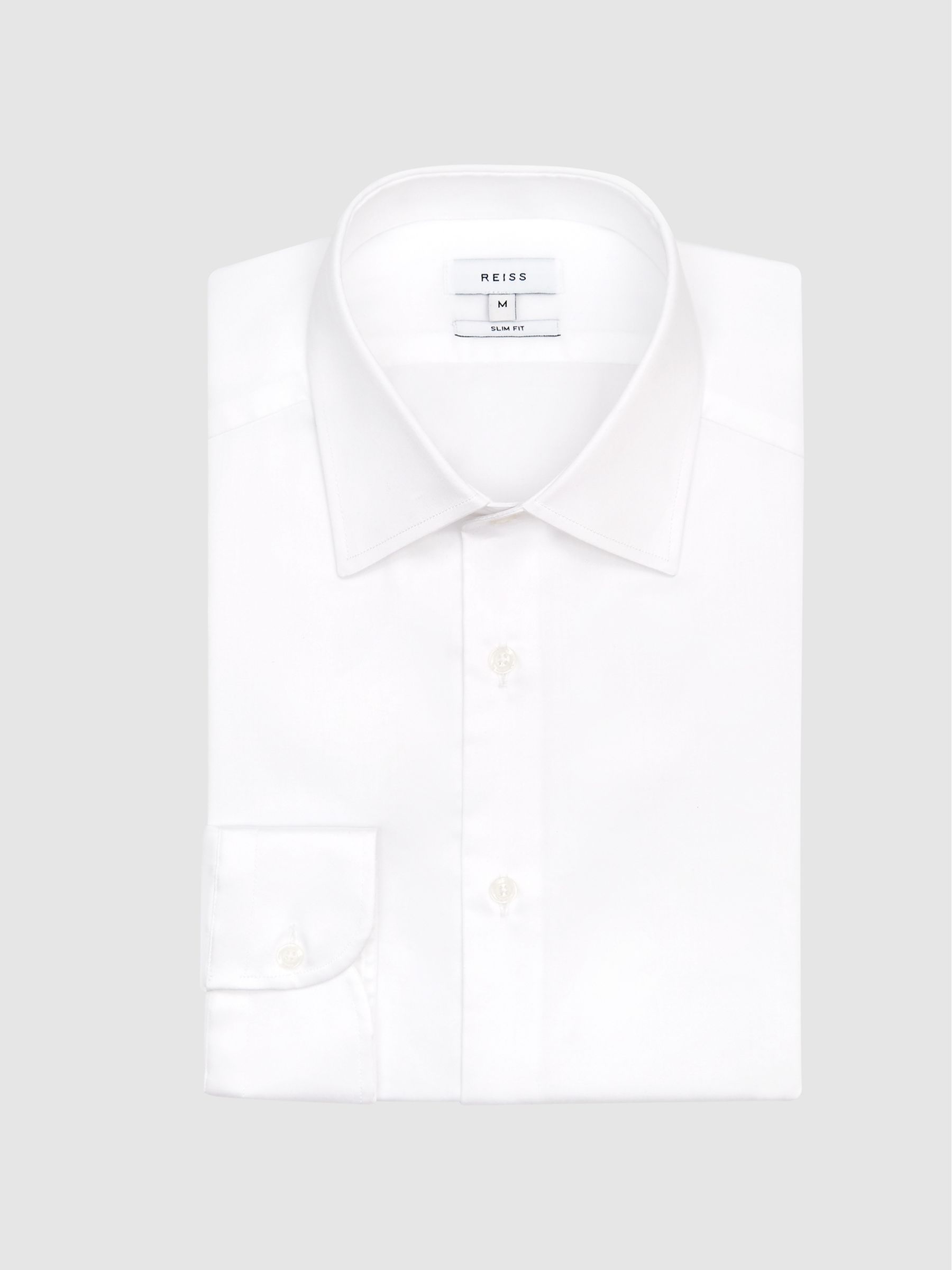 Cotton Satin Stretch Slim Fit Shirt in White - Image 2 of 7
