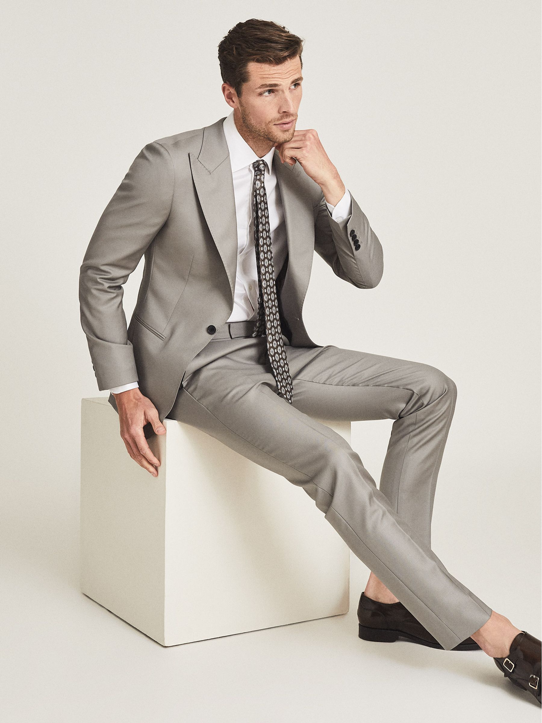 Cotton Satin Stretch Slim Fit Shirt in White - Image 3 of 7