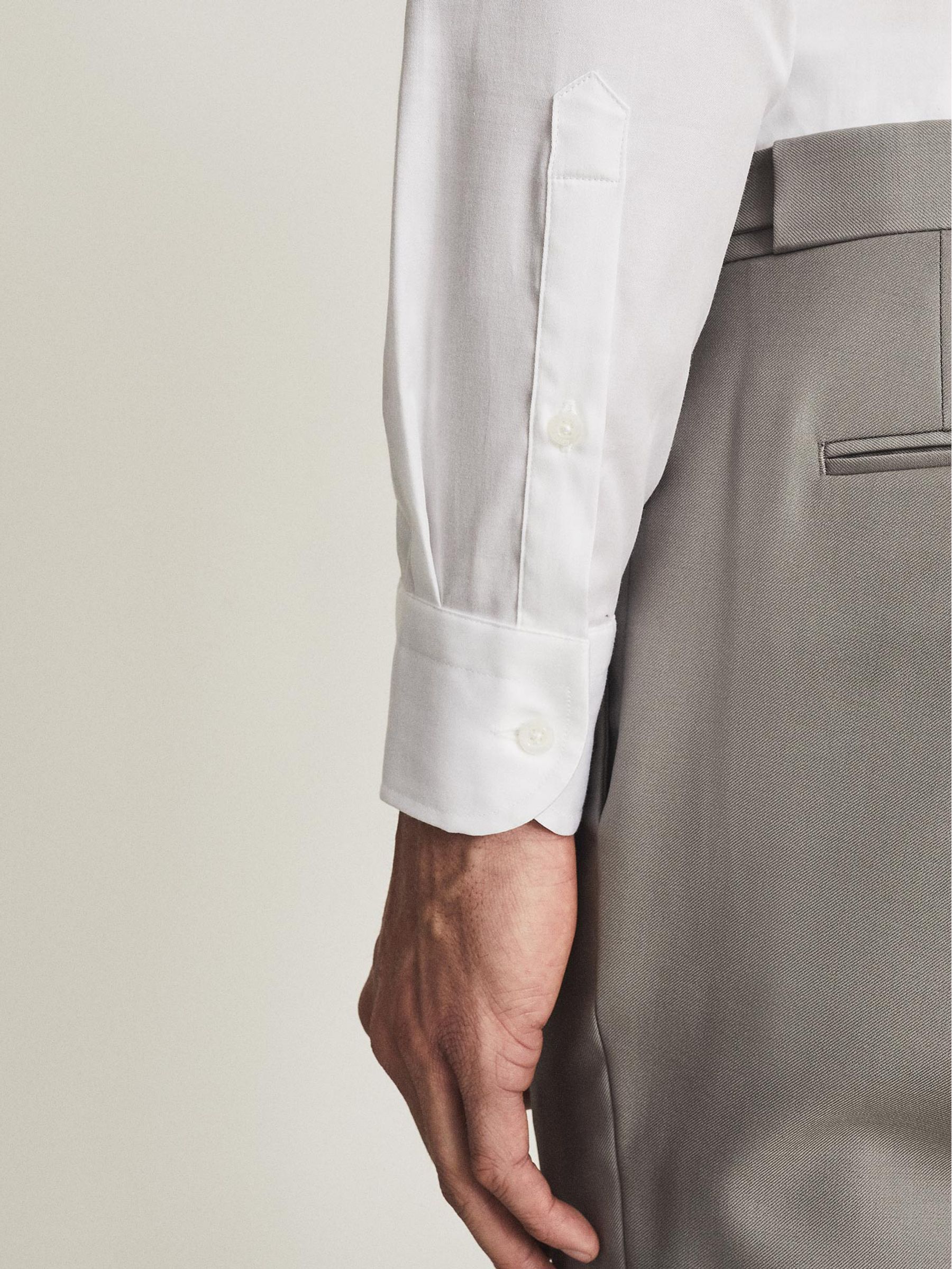 Cotton Satin Stretch Slim Fit Shirt in White - Image 4 of 7