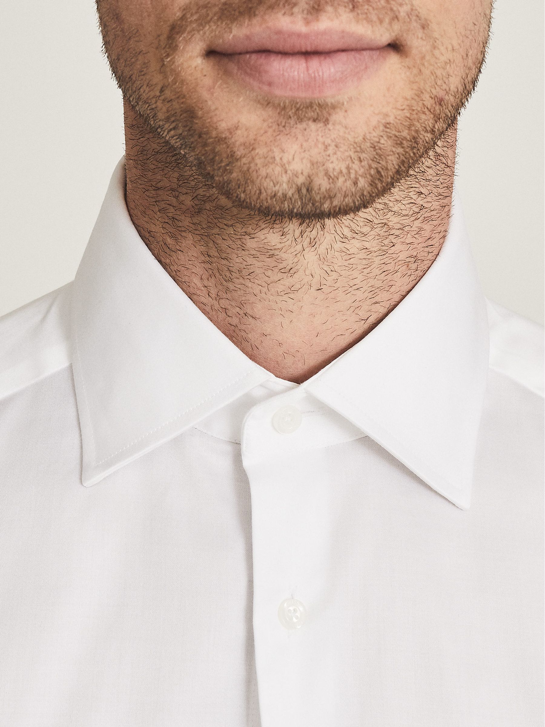 Cotton Satin Stretch Slim Fit Shirt in White - Image 6 of 7