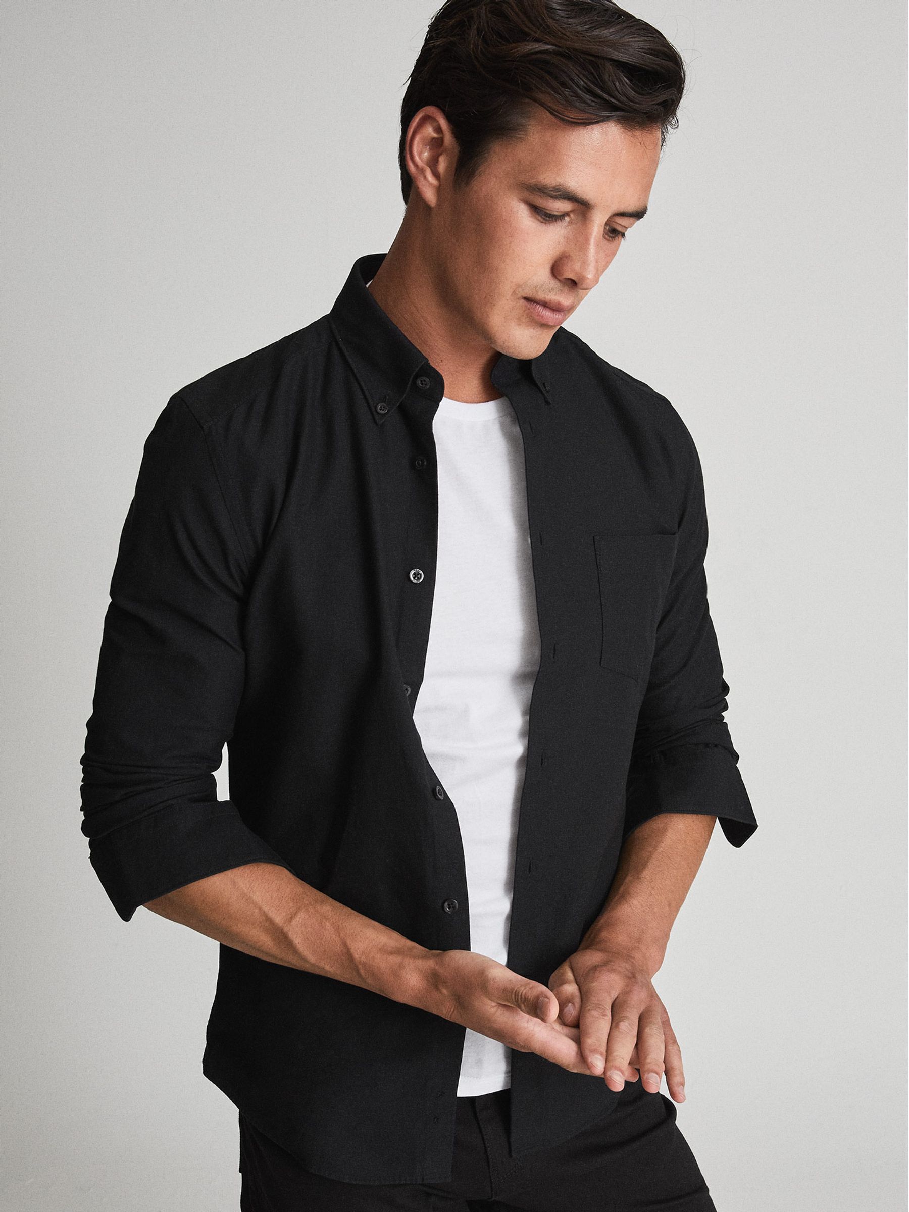 Soft Wash Button Down Oxford Shirt in Black - Image 1 of 5