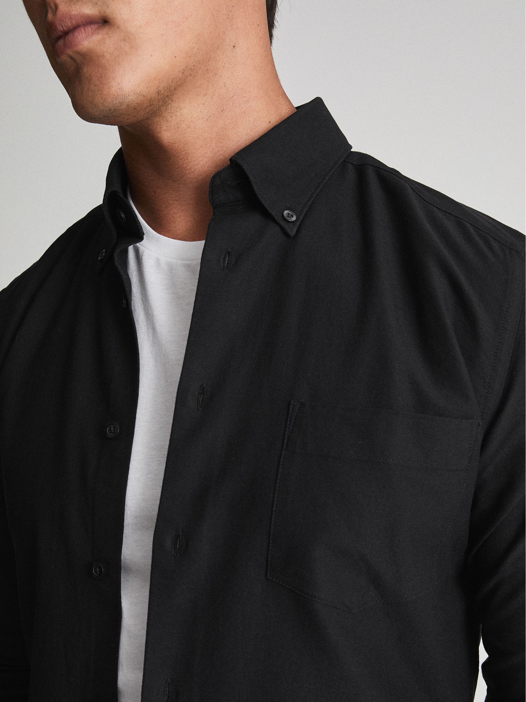 Soft Wash Button Down Oxford Shirt in Black - Image 3 of 5