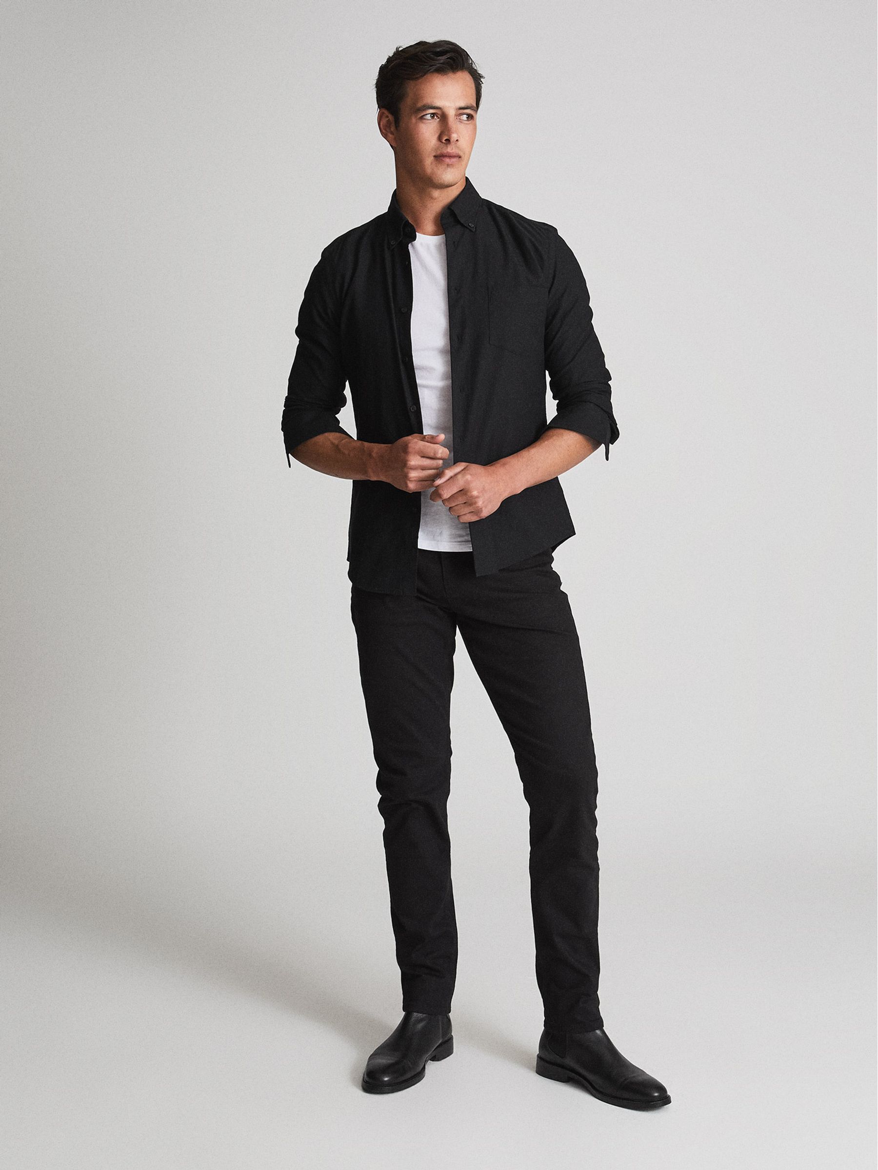 Soft Wash Button Down Oxford Shirt in Black - Image 4 of 5