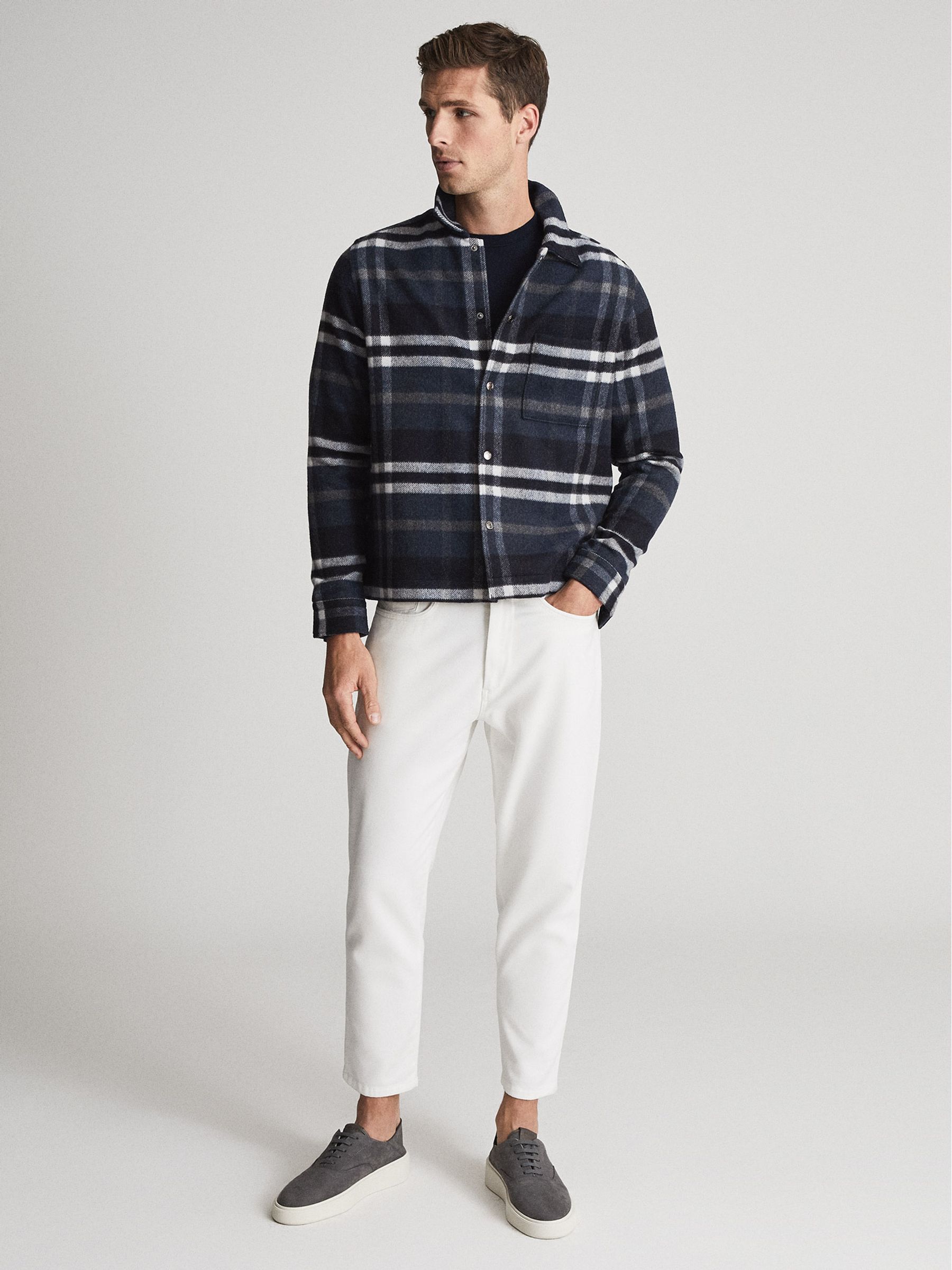 Checked Press Stud Overshirt in Navy - Image 1 of 1