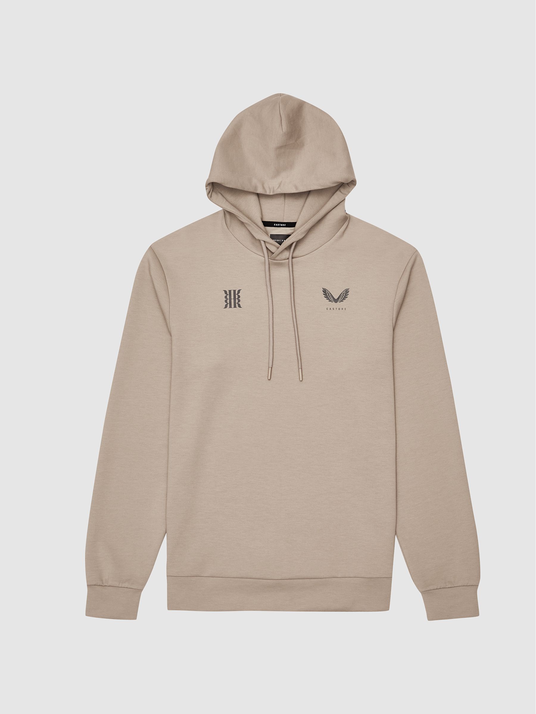 Reiss Castore Stretch Jersey Hoodie in Stone | REISS Reiss Castore Stretch Jersey Hoodie in Stone | REISS