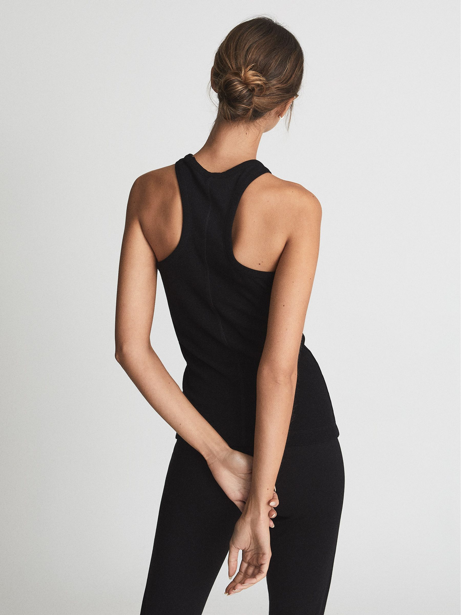 Ribbed Jersey Racer Tank Top in Black - Image 5 of 6