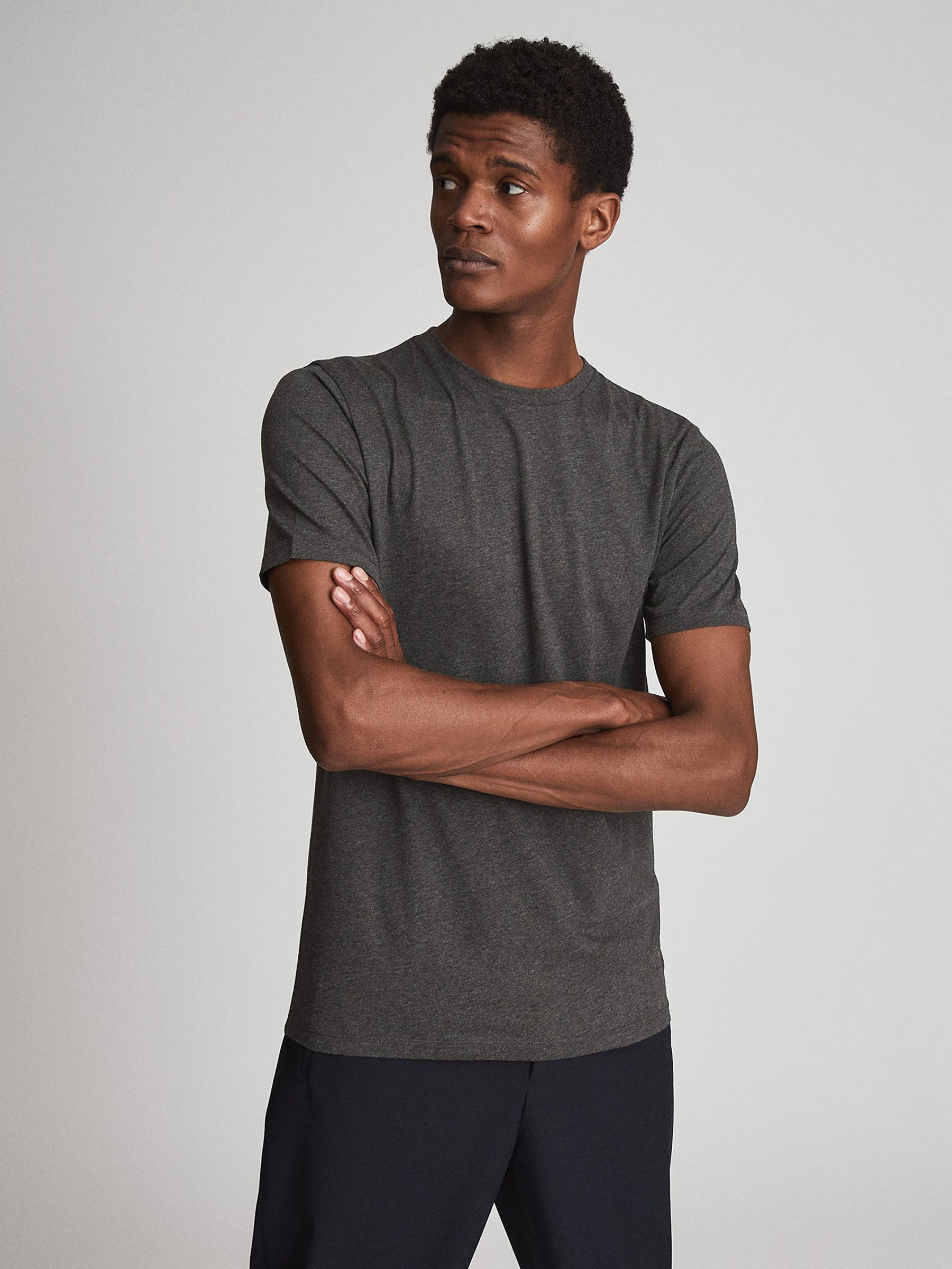 Regular Fit Crew Neck T-Shirt in Charcoal Melang - Image 1 of 6