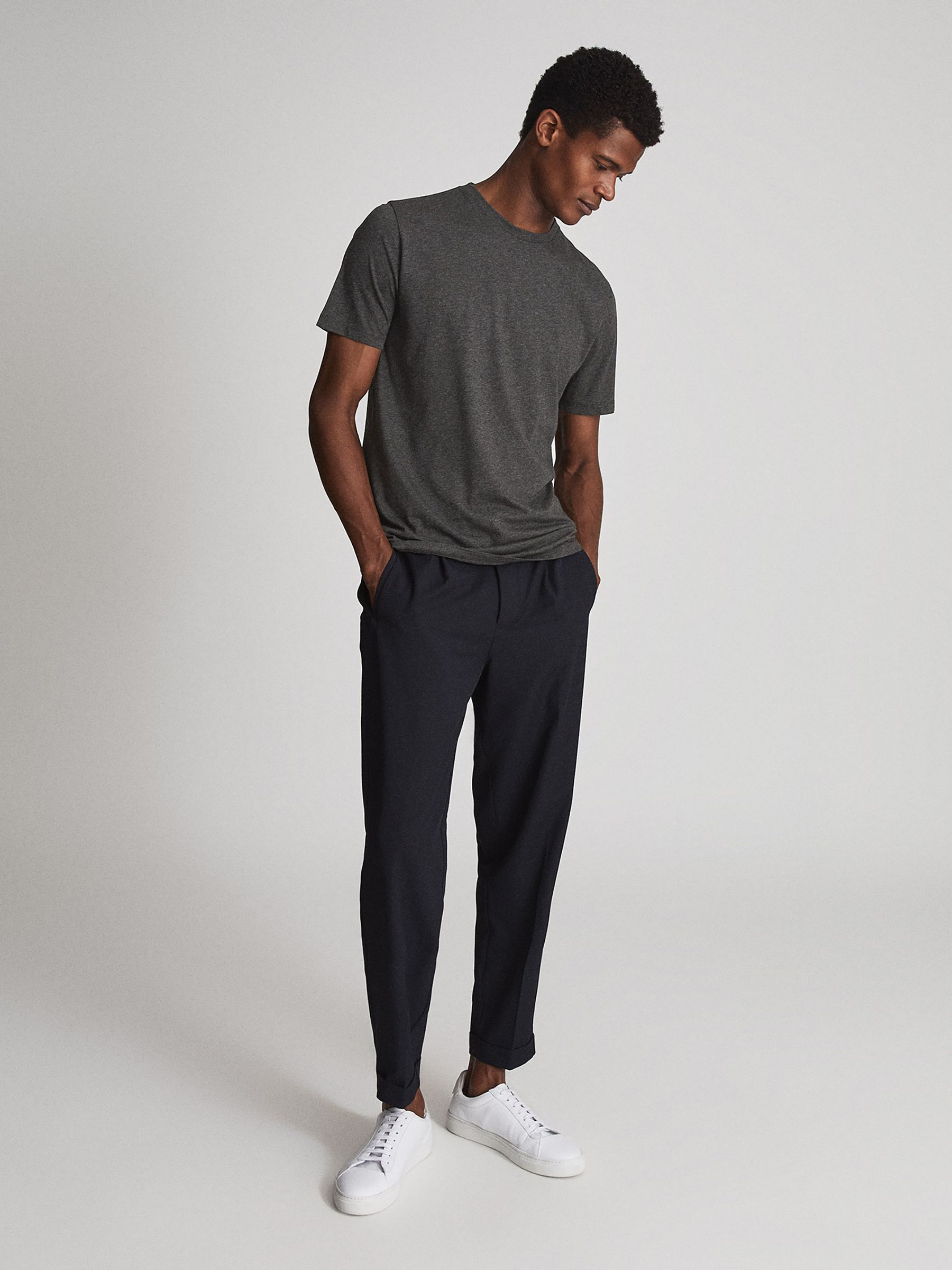 Regular Fit Crew Neck T-Shirt in Charcoal Melang - Image 3 of 6