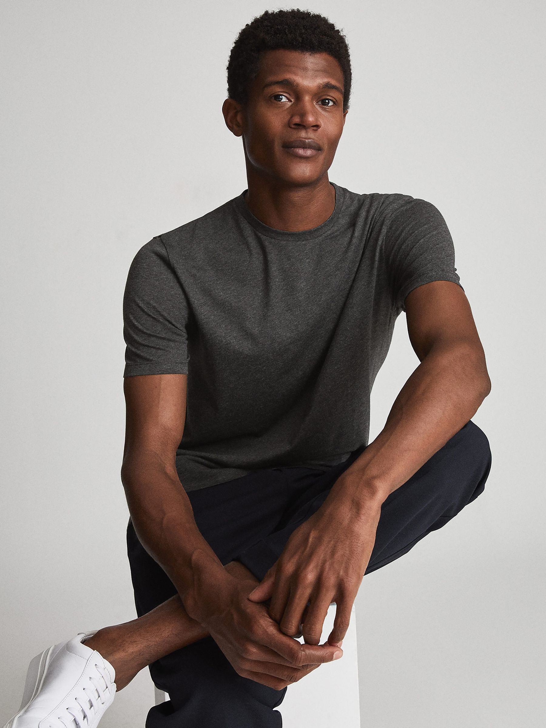 Regular Fit Crew Neck T-Shirt in Charcoal Melang - Image 6 of 6