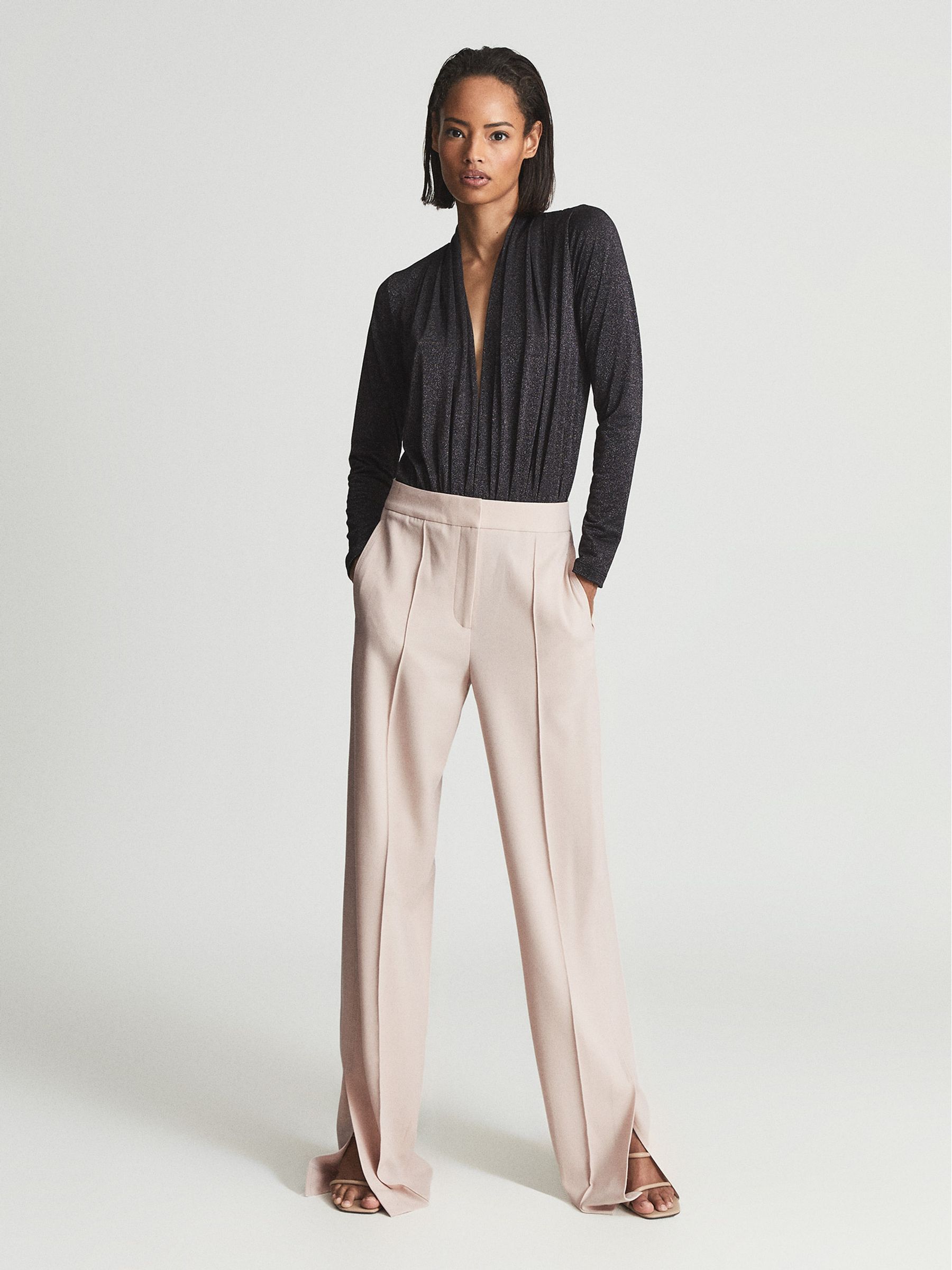 Metallic Plunge-neck Bodysuit in Black Metallic - Image 1 of 4