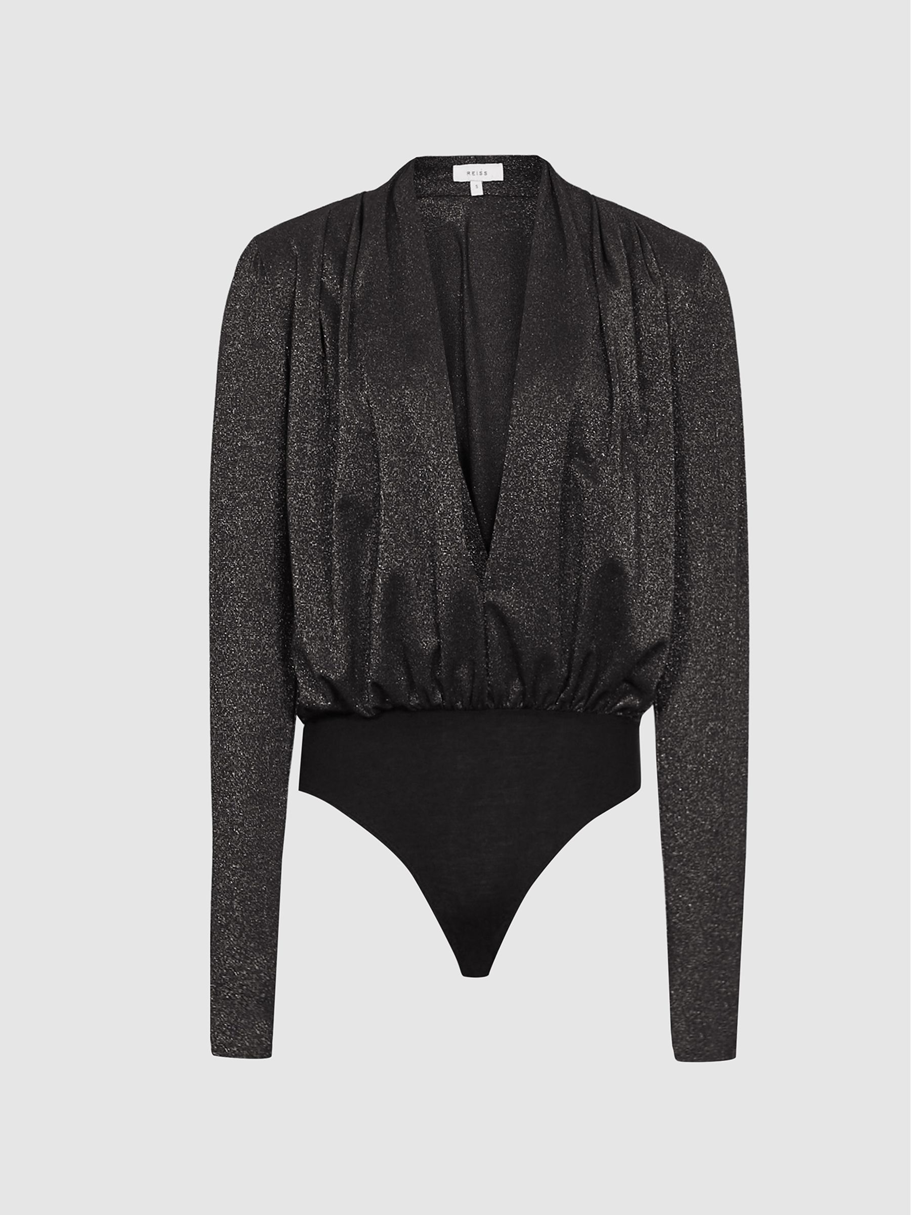 Metallic Plunge-neck Bodysuit in Black Metallic - Image 2 of 4