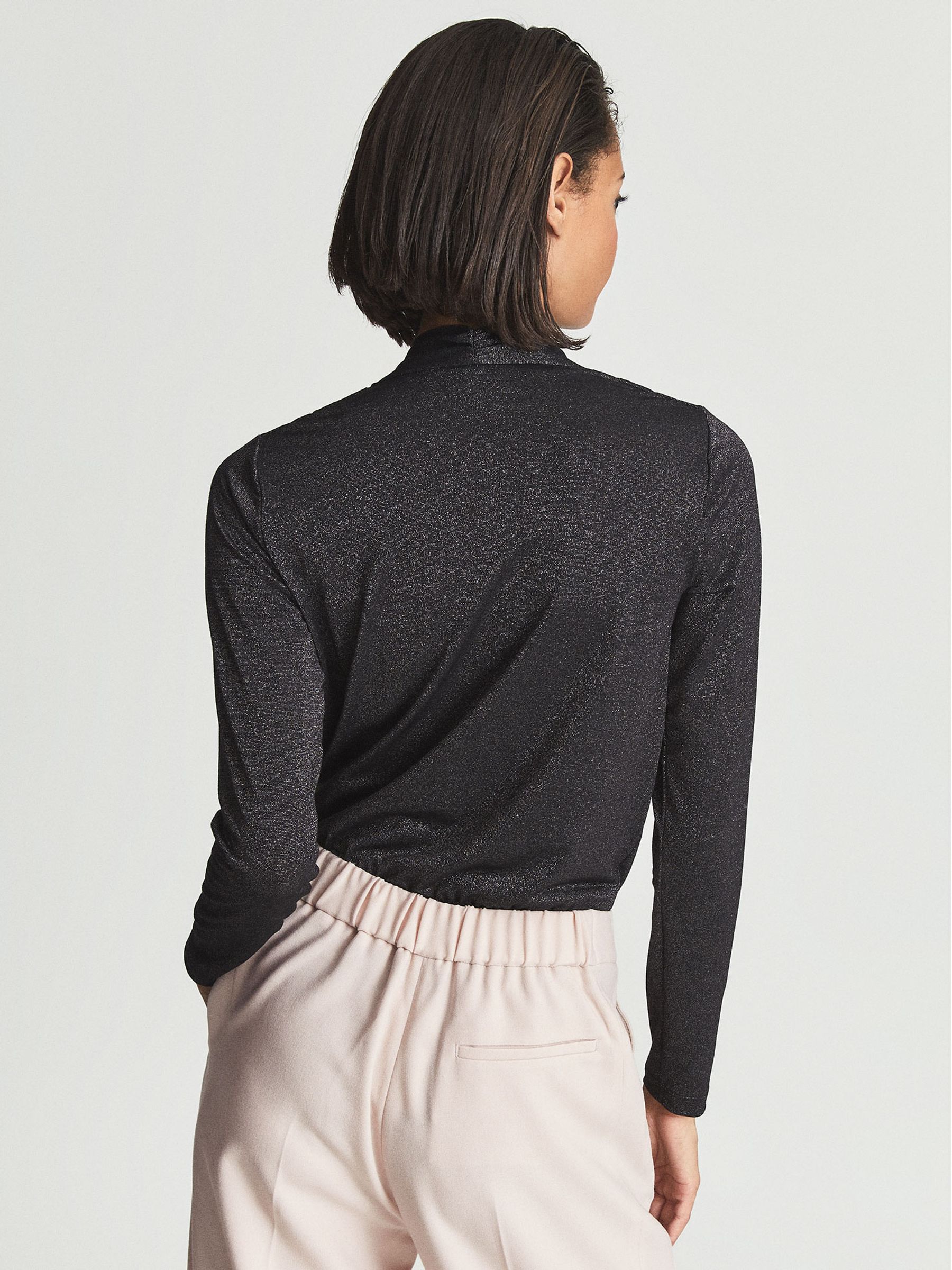 Metallic Plunge-neck Bodysuit in Black Metallic - Image 4 of 4