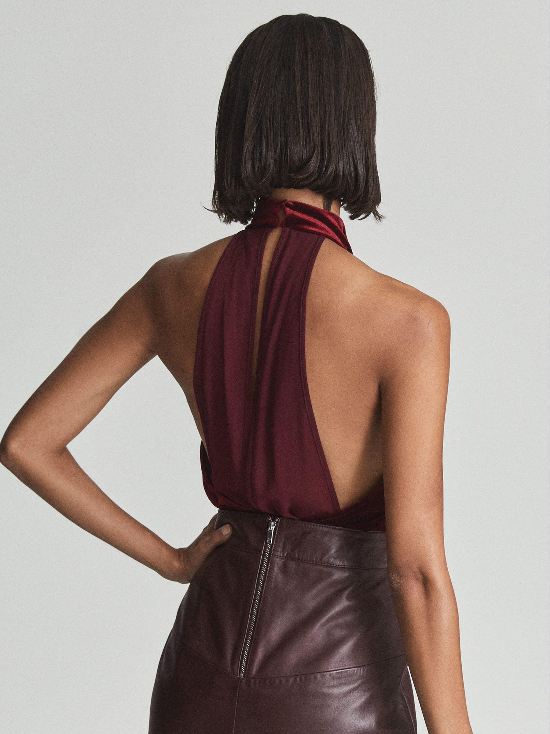 Sleeveless Velvet Bodysuit in Red - Image 4 of 4
