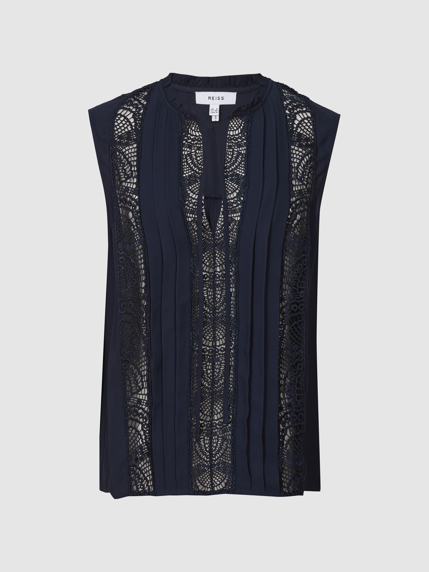 Sleeveless Embroidered Lace Blouse in Navy - Image 2 of 5