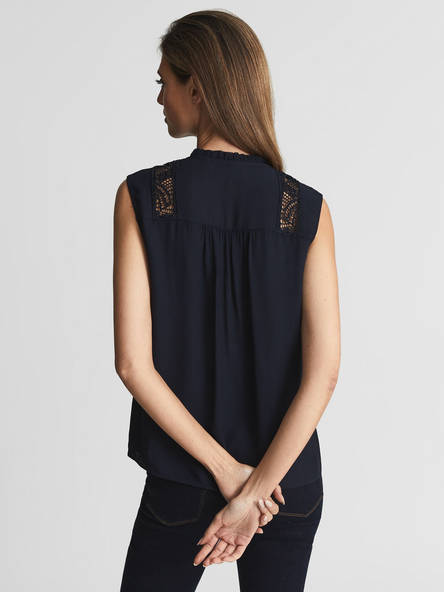 Sleeveless Embroidered Lace Blouse in Navy - Image 5 of 5