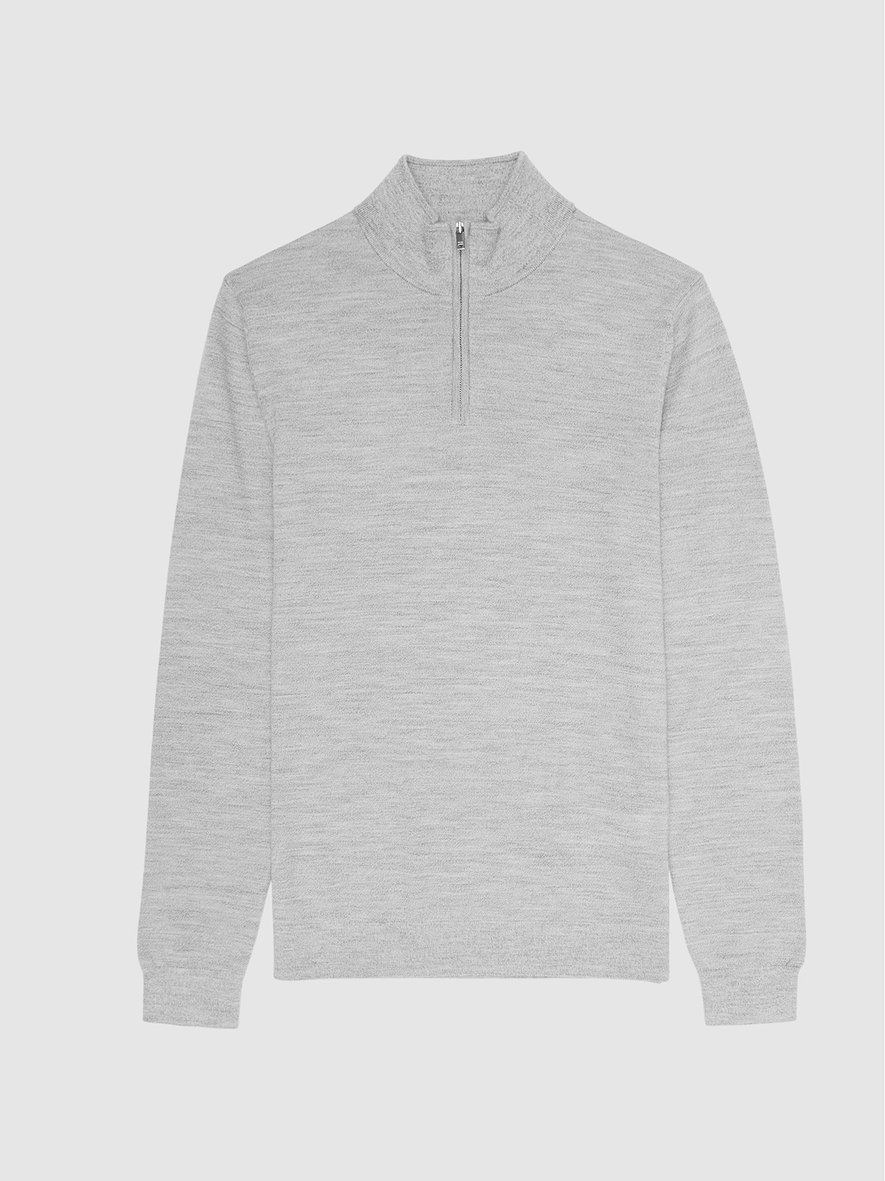 Merino Wool Zip Neck Jumper in Soft Grey Mouli - Image 2 of 6