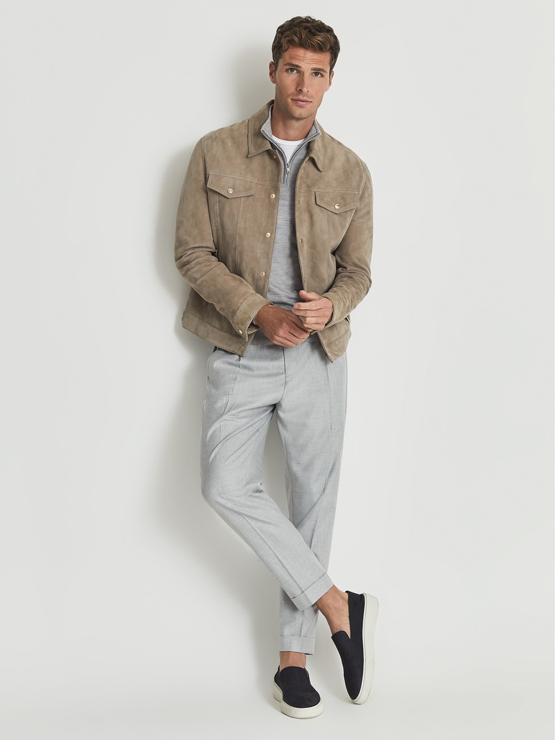 Merino Wool Zip Neck Jumper in Soft Grey Mouli - Image 6 of 6