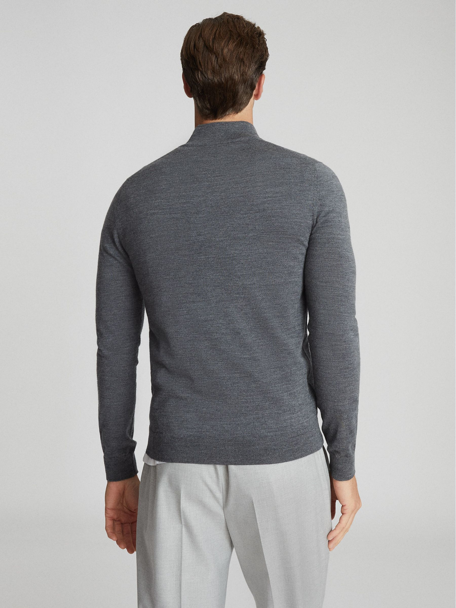 Merino Wool Zip Neck Jumper in Mid Grey Melange - Image 5 of 7