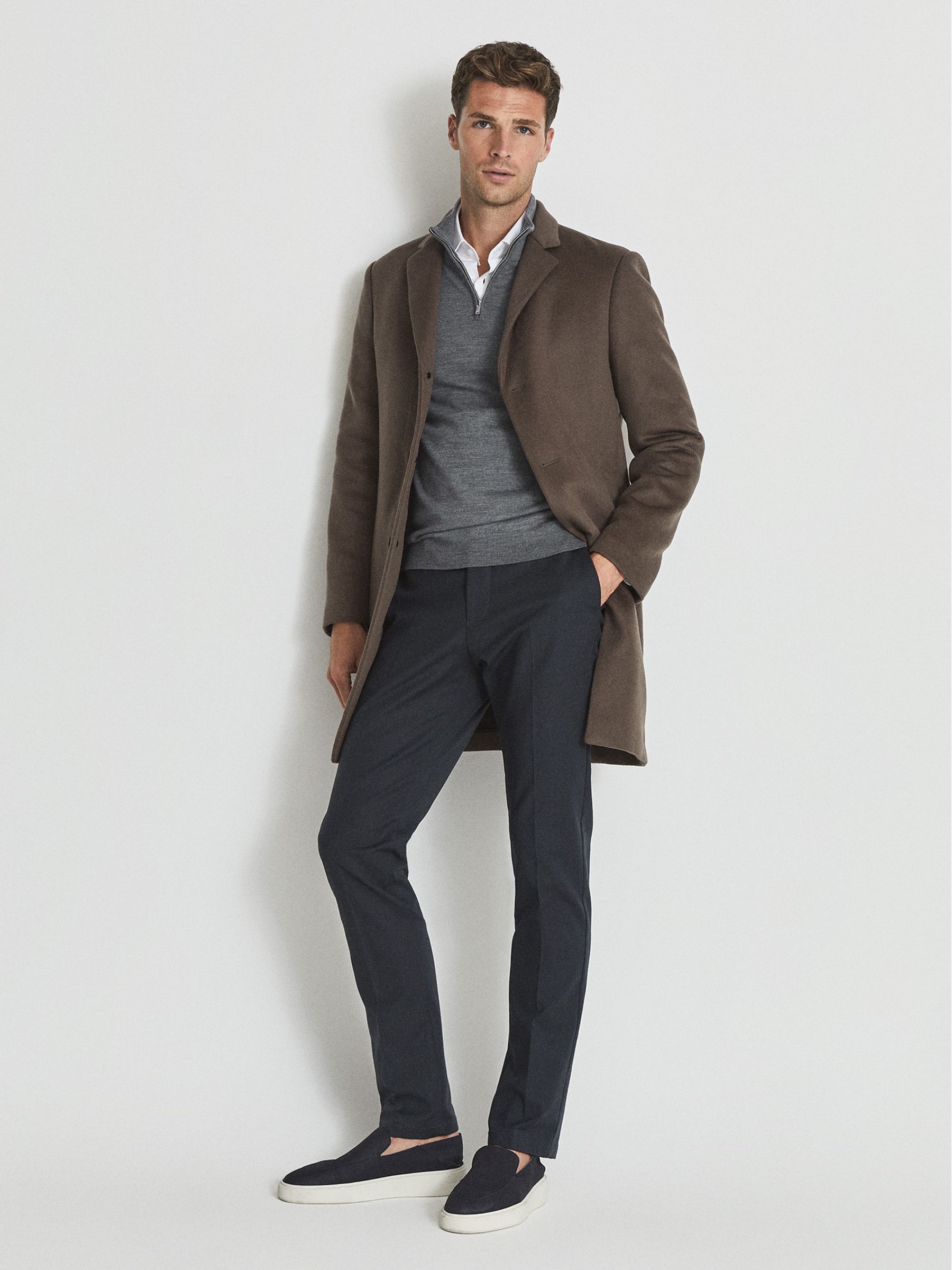 Merino Wool Zip Neck Jumper in Mid Grey Melange - Image 6 of 7