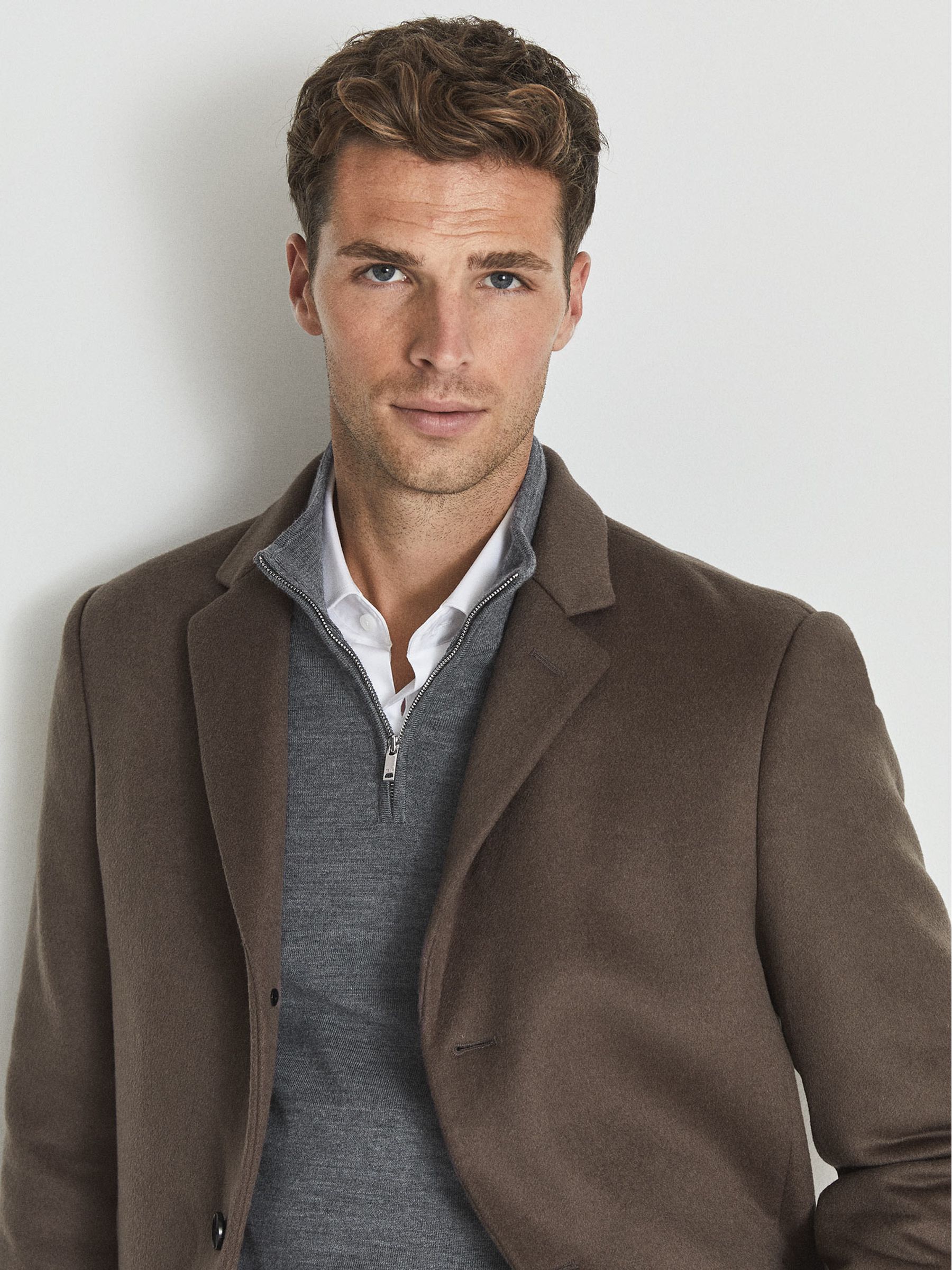 Merino Wool Zip Neck Jumper in Mid Grey Melange - Image 7 of 7