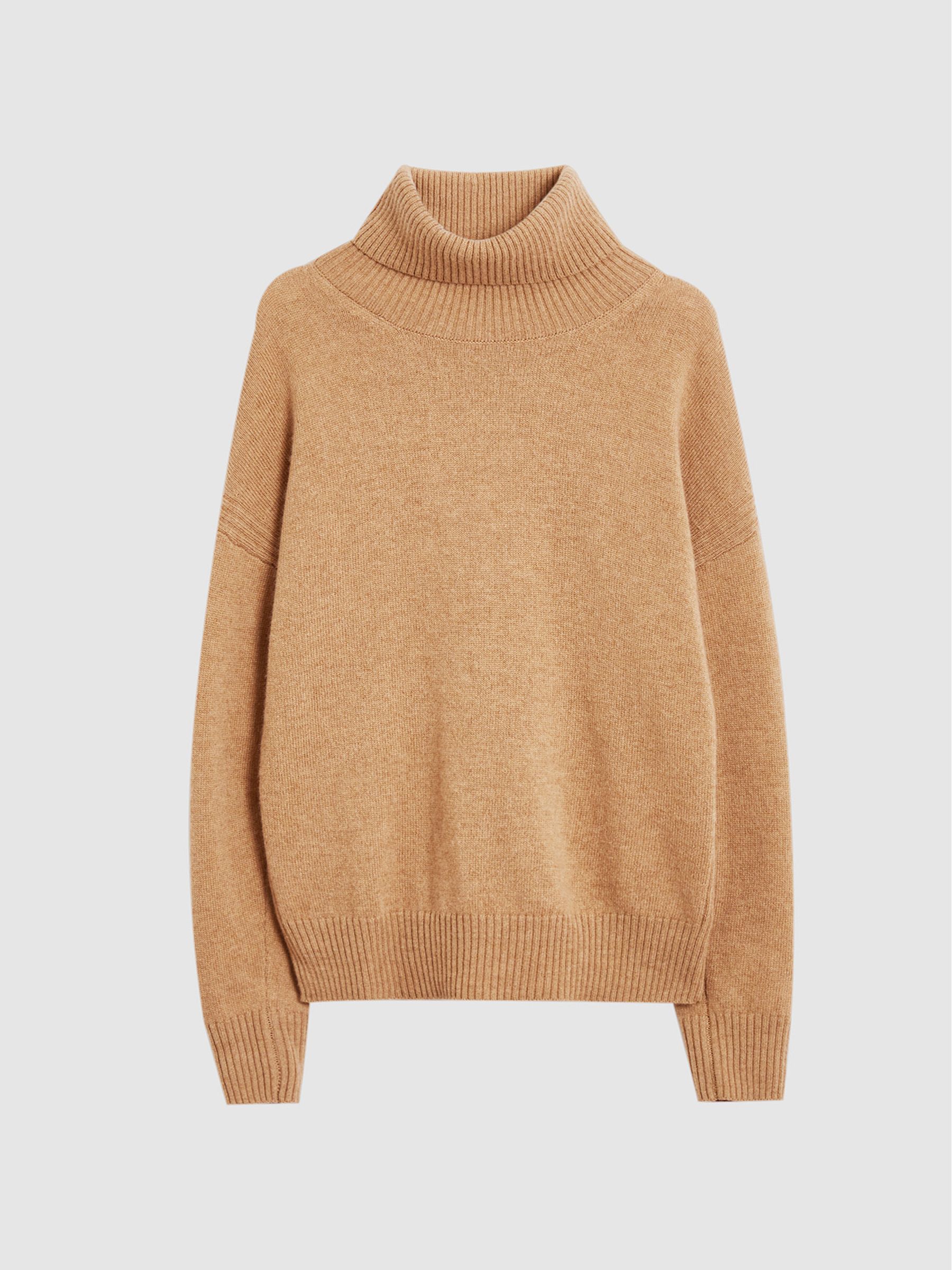 Knitted Cashmere Mix Roll Neck Jumper in Camel - 圖片 2/5
