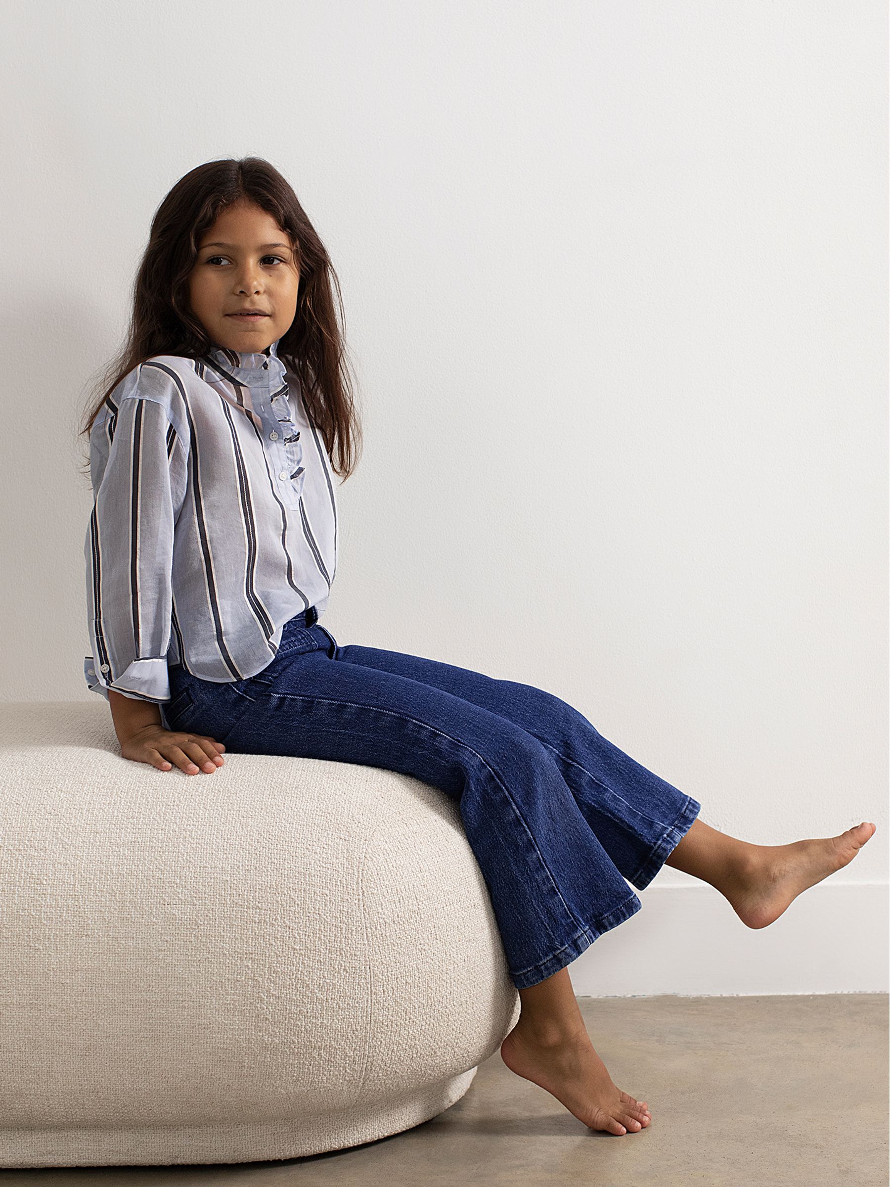 Stripe Silk Blend With Linen Blouse in Blue - Image 1 of 7 Stripe Silk Blend With Linen Blouse in Blue - Image 1 of 7