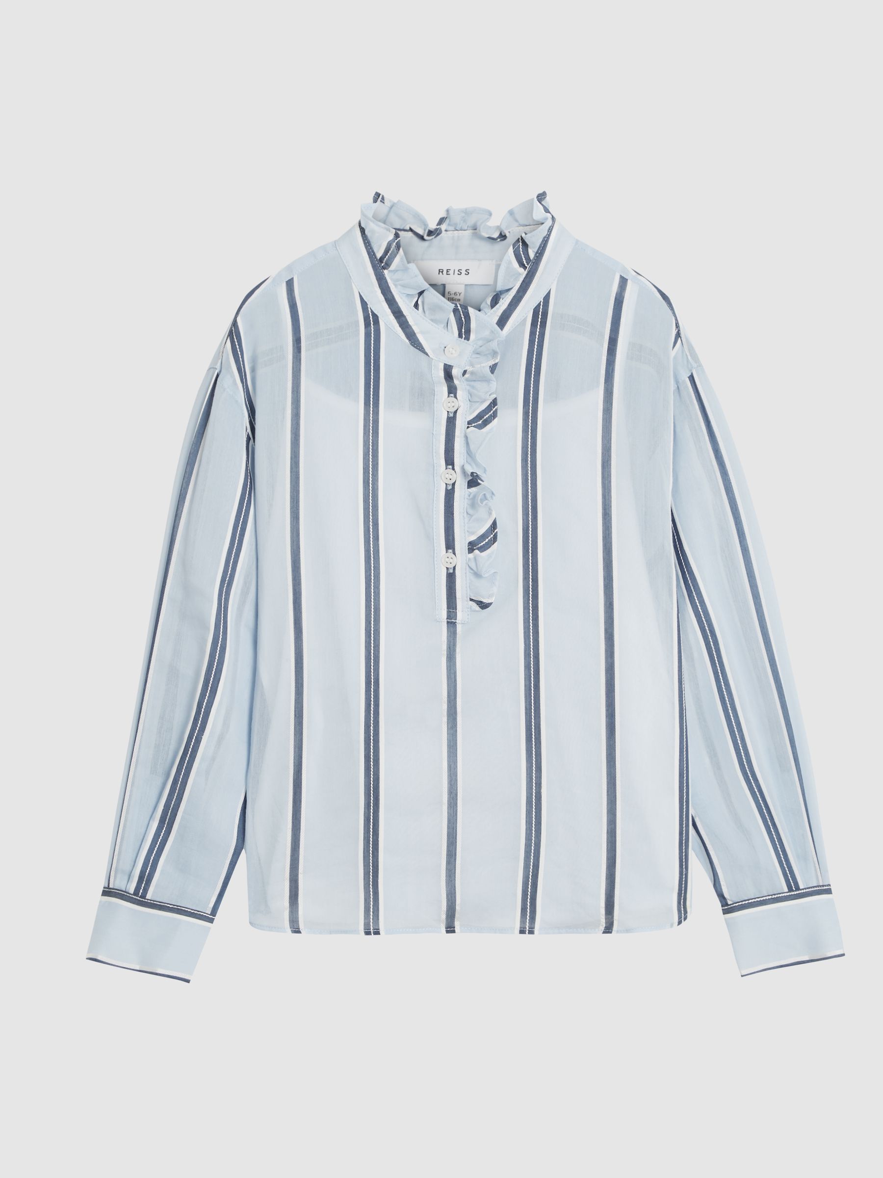 Stripe Silk Blend With Linen Blouse in Blue - Image 2 of 7 Stripe Silk Blend With Linen Blouse in Blue - Image 2 of 7