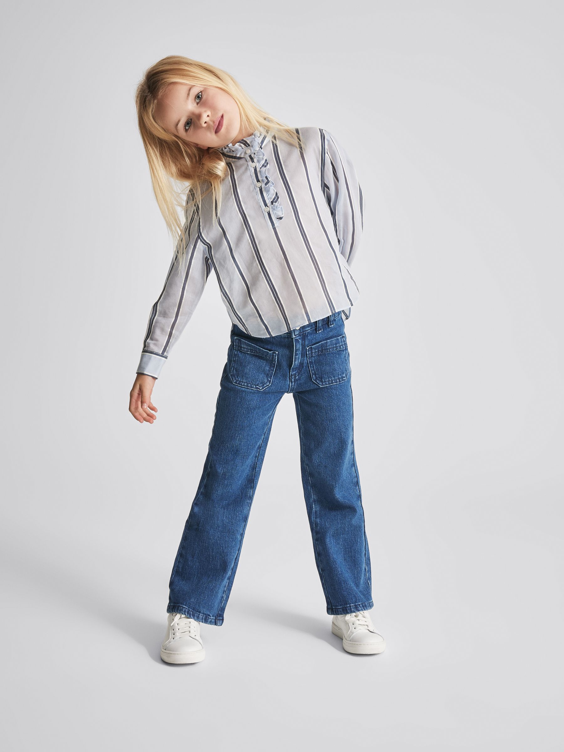 Stripe Silk Blend With Linen Blouse in Blue - Image 3 of 7