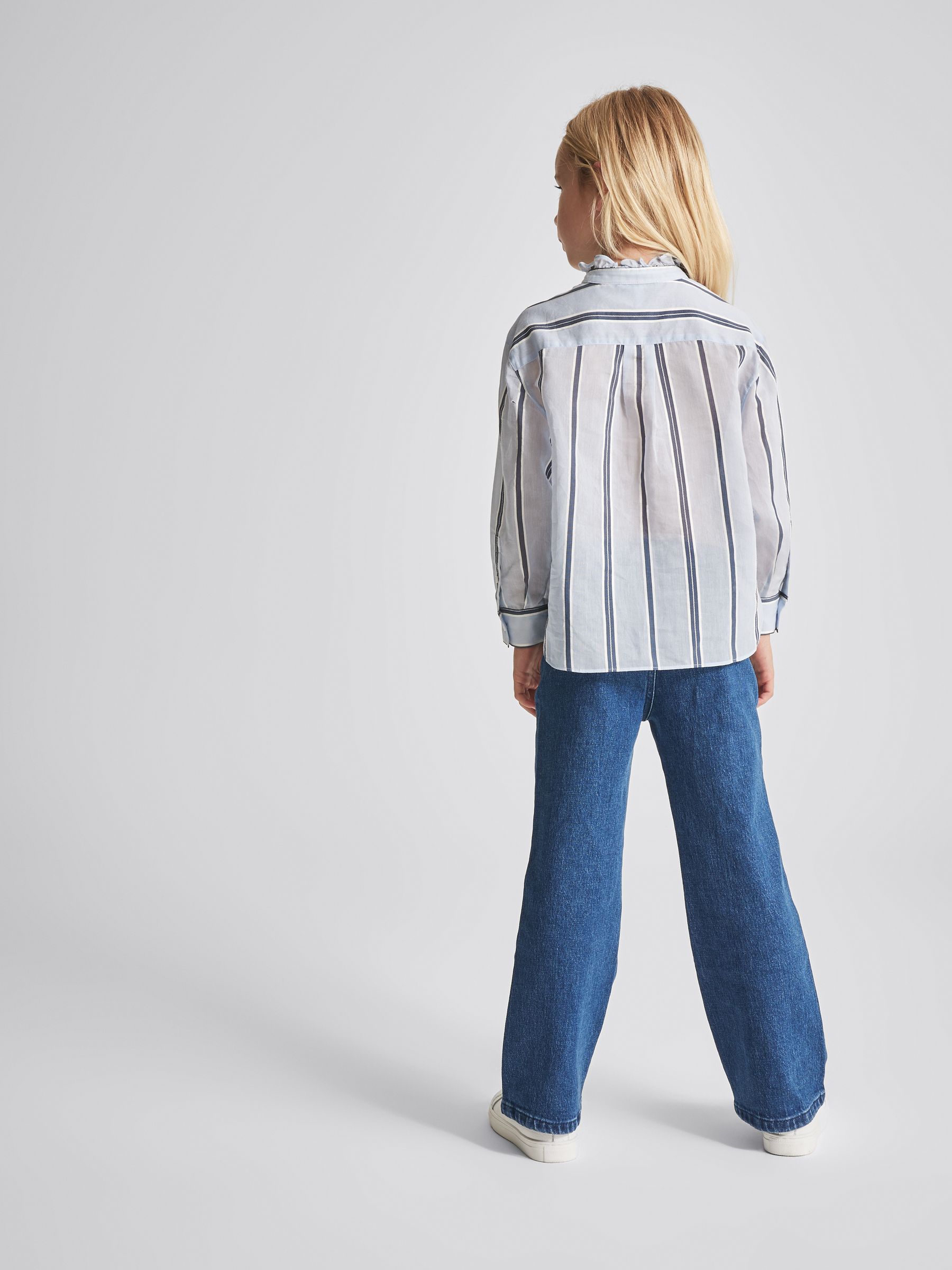 Stripe Silk Blend With Linen Blouse in Blue - Image 5 of 7